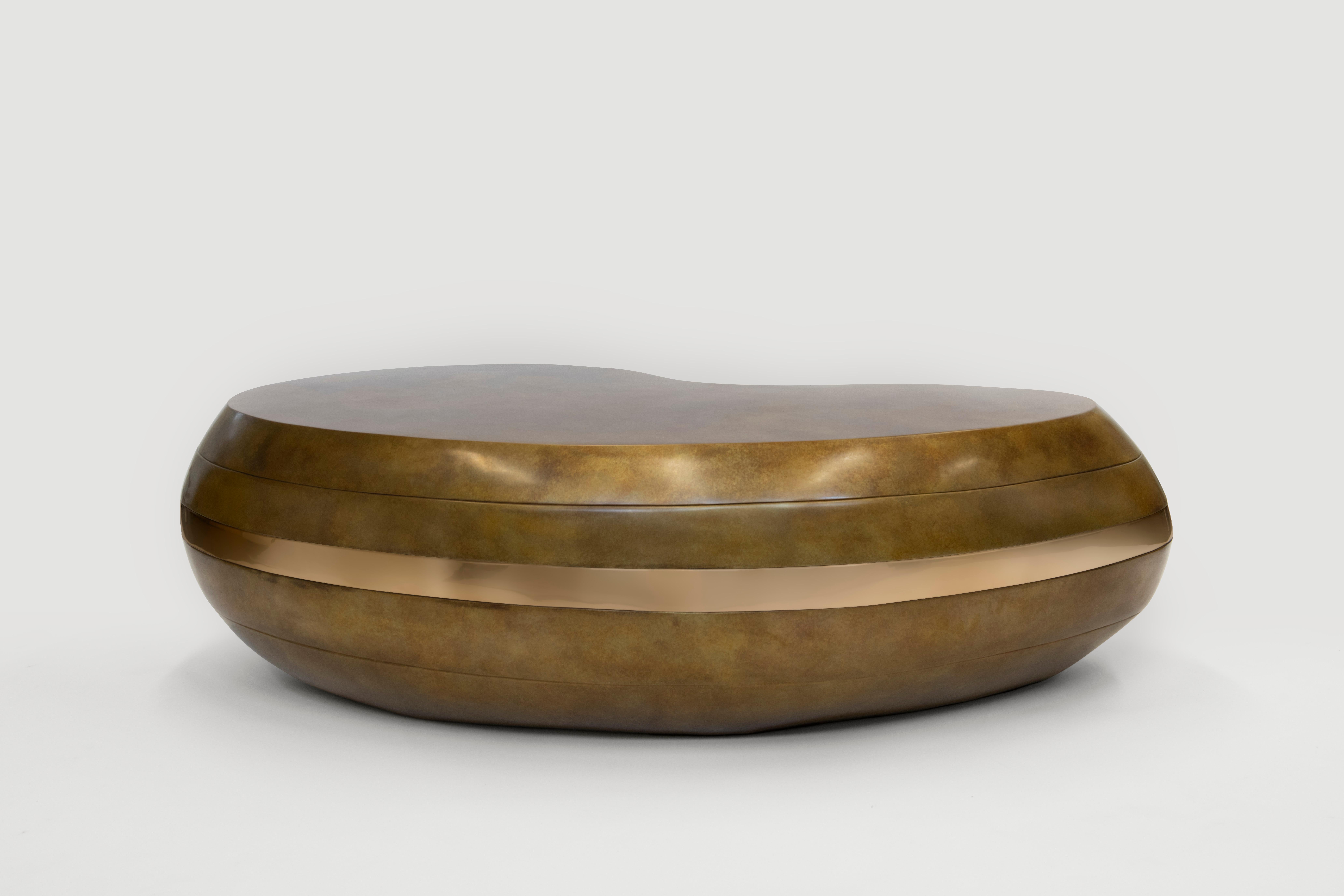 Konekt Layered Coffee Table in Patinated and Polished Bronze For Sale 2