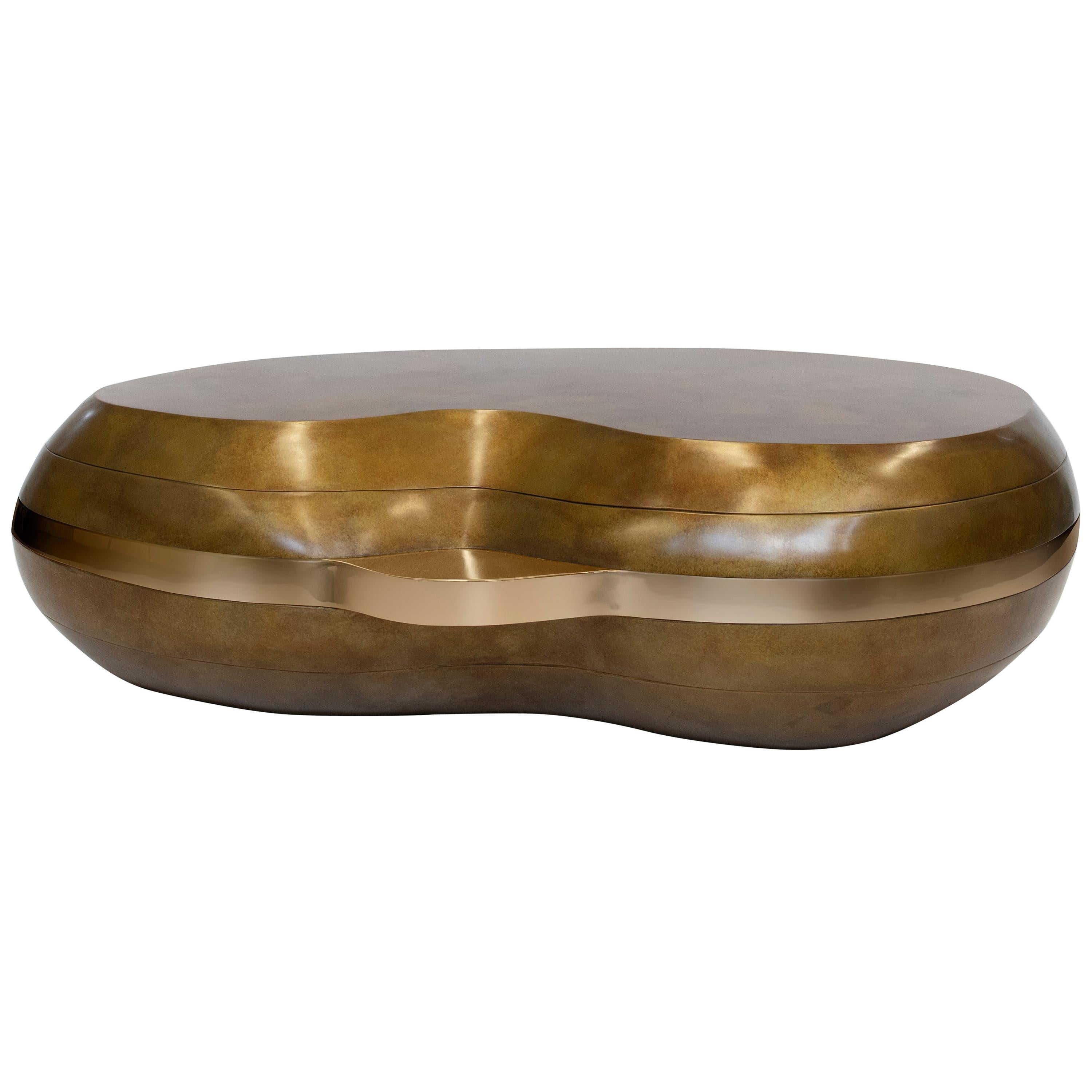 Konekt Layered Coffee Table in Patinated and Polished Bronze For Sale