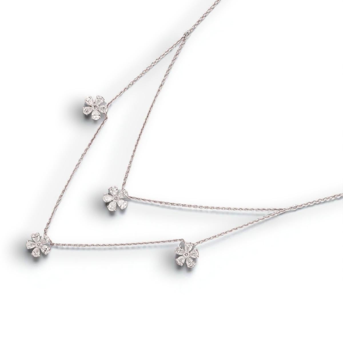 Collier de diamants en or massif 14k (certifié) à fleurs superposées Pour femmes en vente