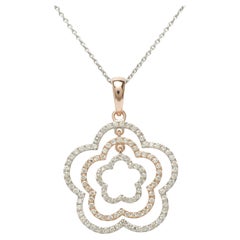 Layered Floral Natural Diamond Pendant Necklace in 14k Solid Gold (Certified)