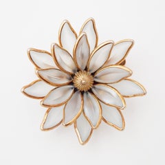 Layered Flower Poured Frosted Glass Dimensional Brooch By Crown Trifari, 1950s