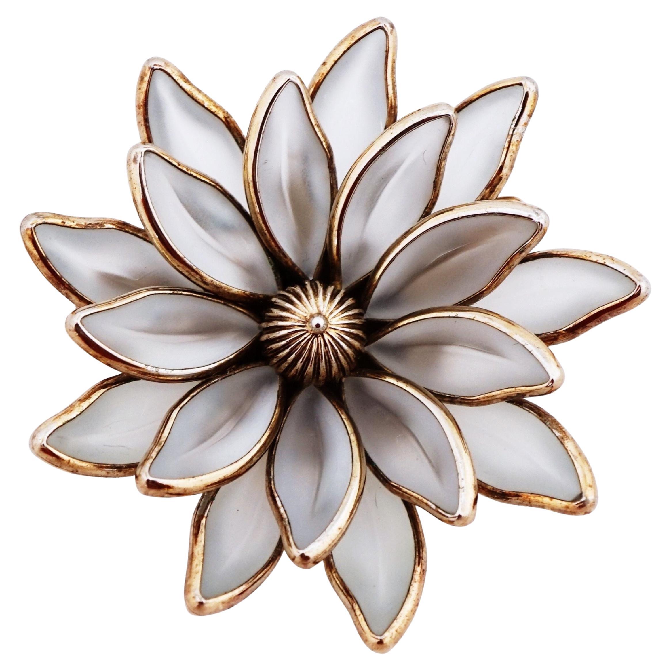 Layered Frosted Glass Flower Figural Brooch By Crown Trifari, 1950s