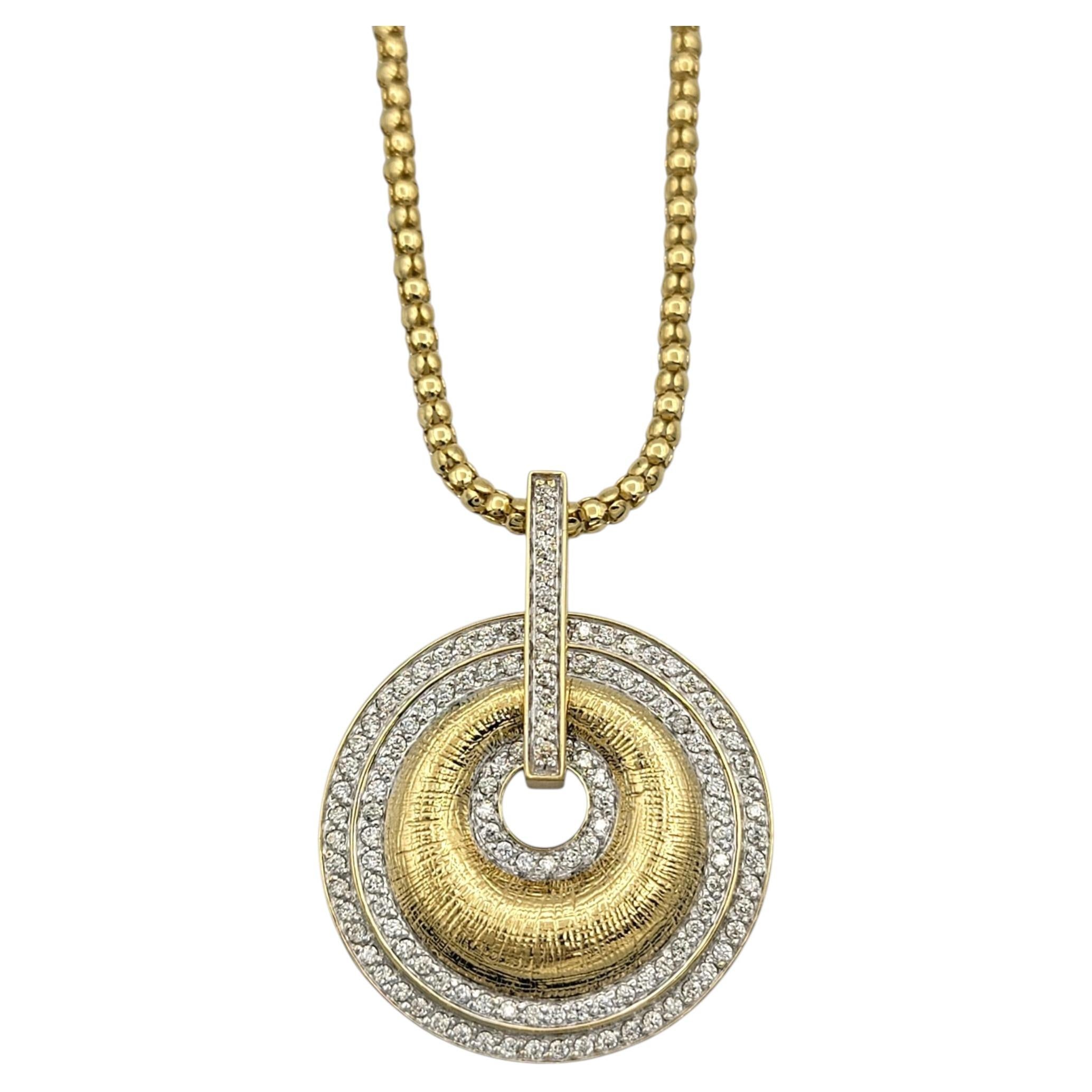 Layered Pavé Diamond Concentric Circle Pendant Necklace in 14 Karat Yellow Gold