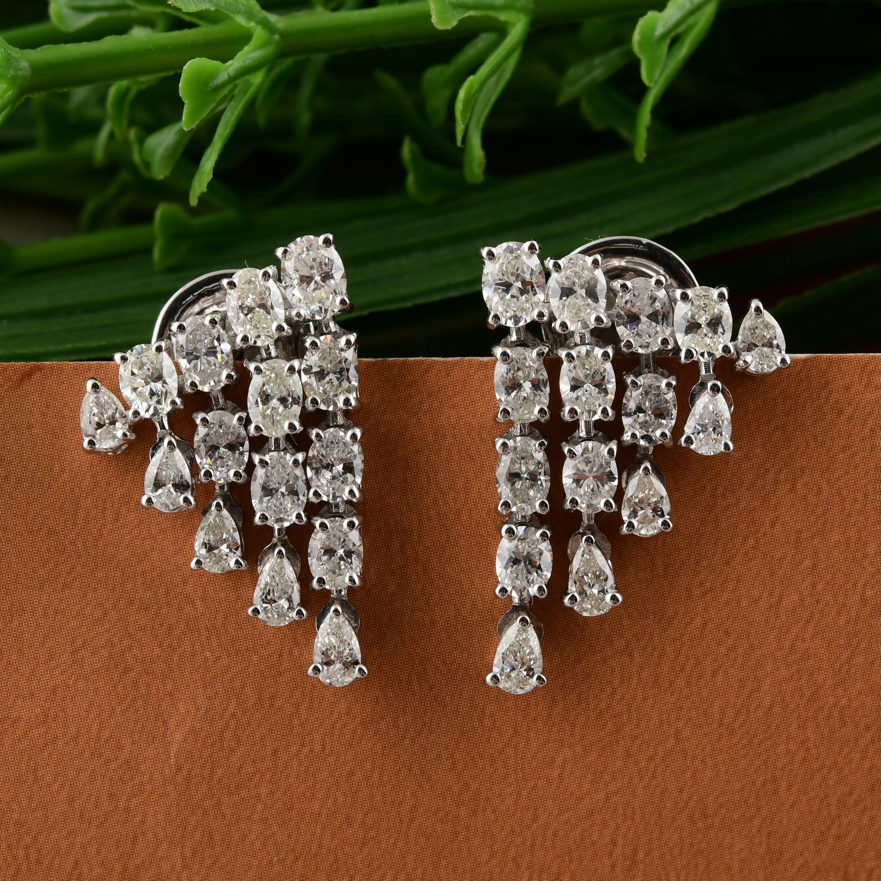 Pendientes de diamantes en capas de oro blanco de 14k con claridad SI y color HI en venta 2