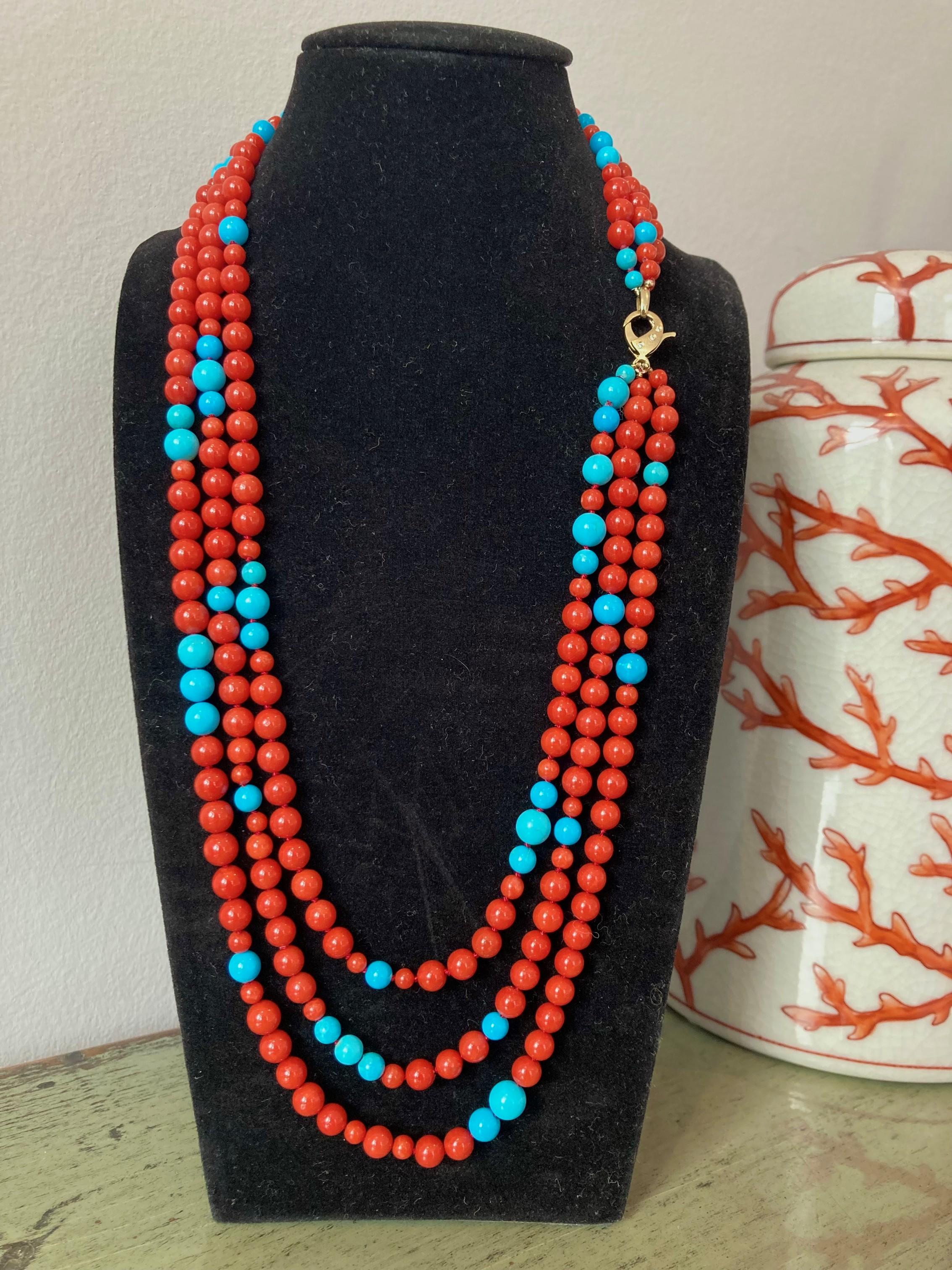 Romantique Estate Layered Sleeping Beauty Turquoise Diamond Gold Necklace en vente