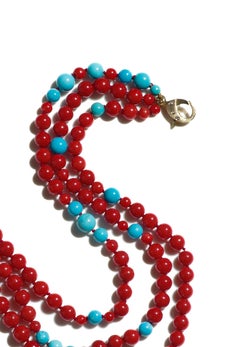 Estate Layered Sleeping Beauty Turquoise Diamond Gold Necklace