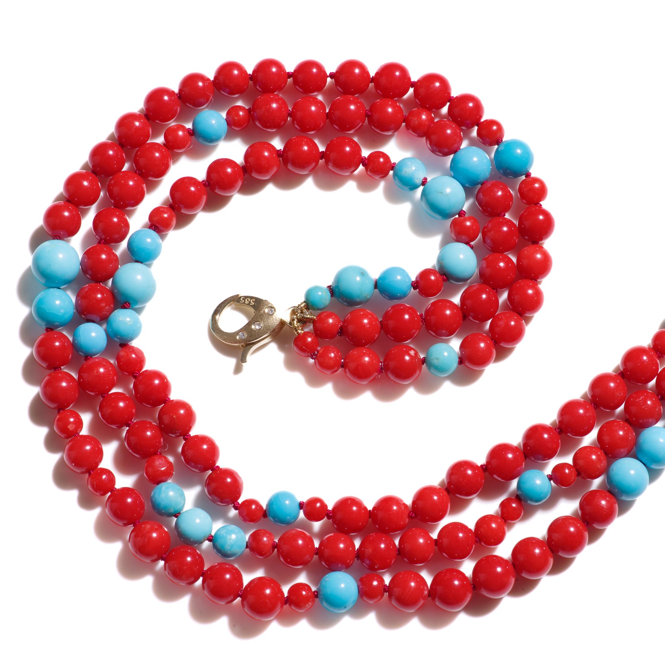 Estate Layered Sleeping Beauty Turquoise Diamond Gold Necklace Neuf - En vente à GOES, NL
