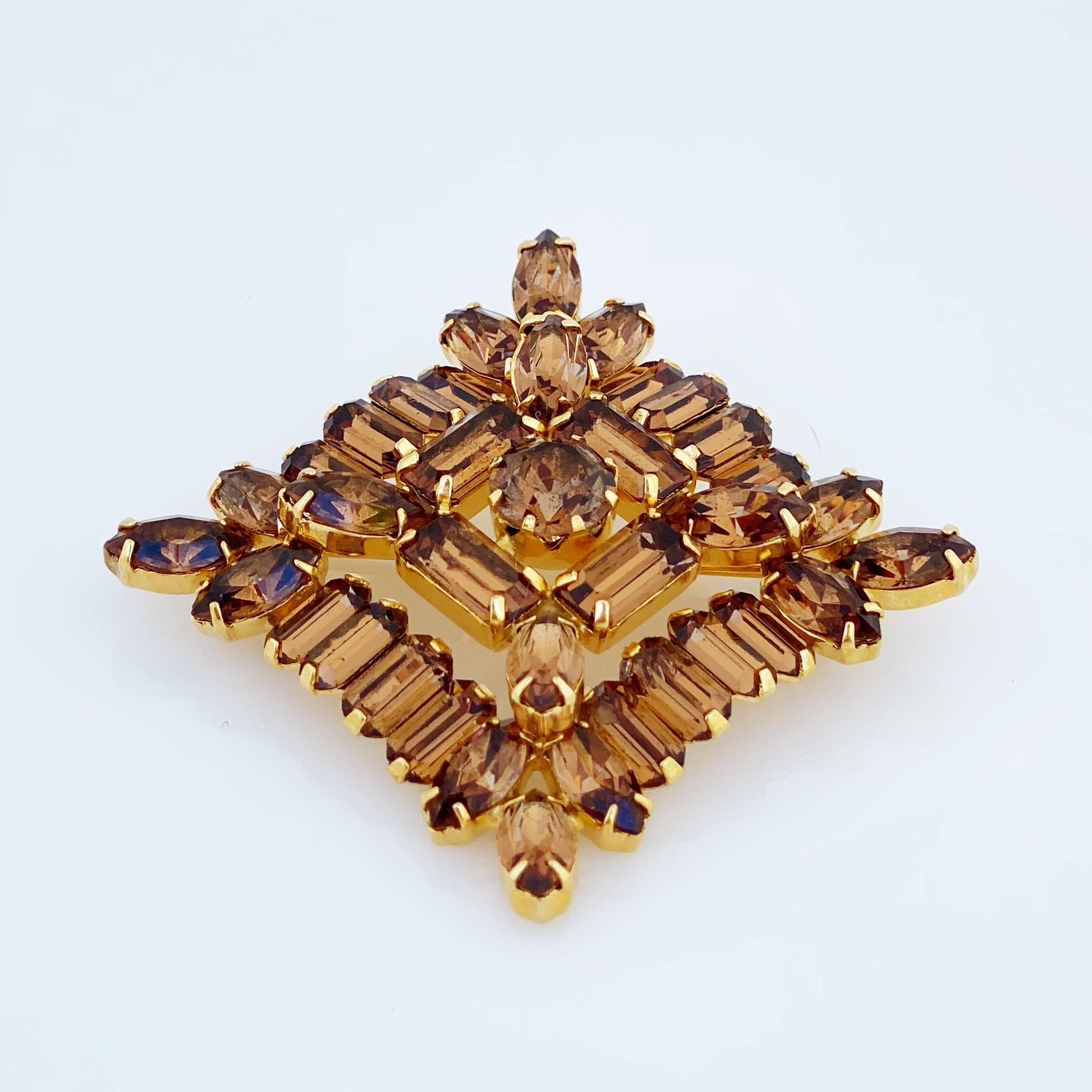 Layered Square Topaz Crystal Brooch By Weiss, 1950s In Good Condition In McKinney, TX