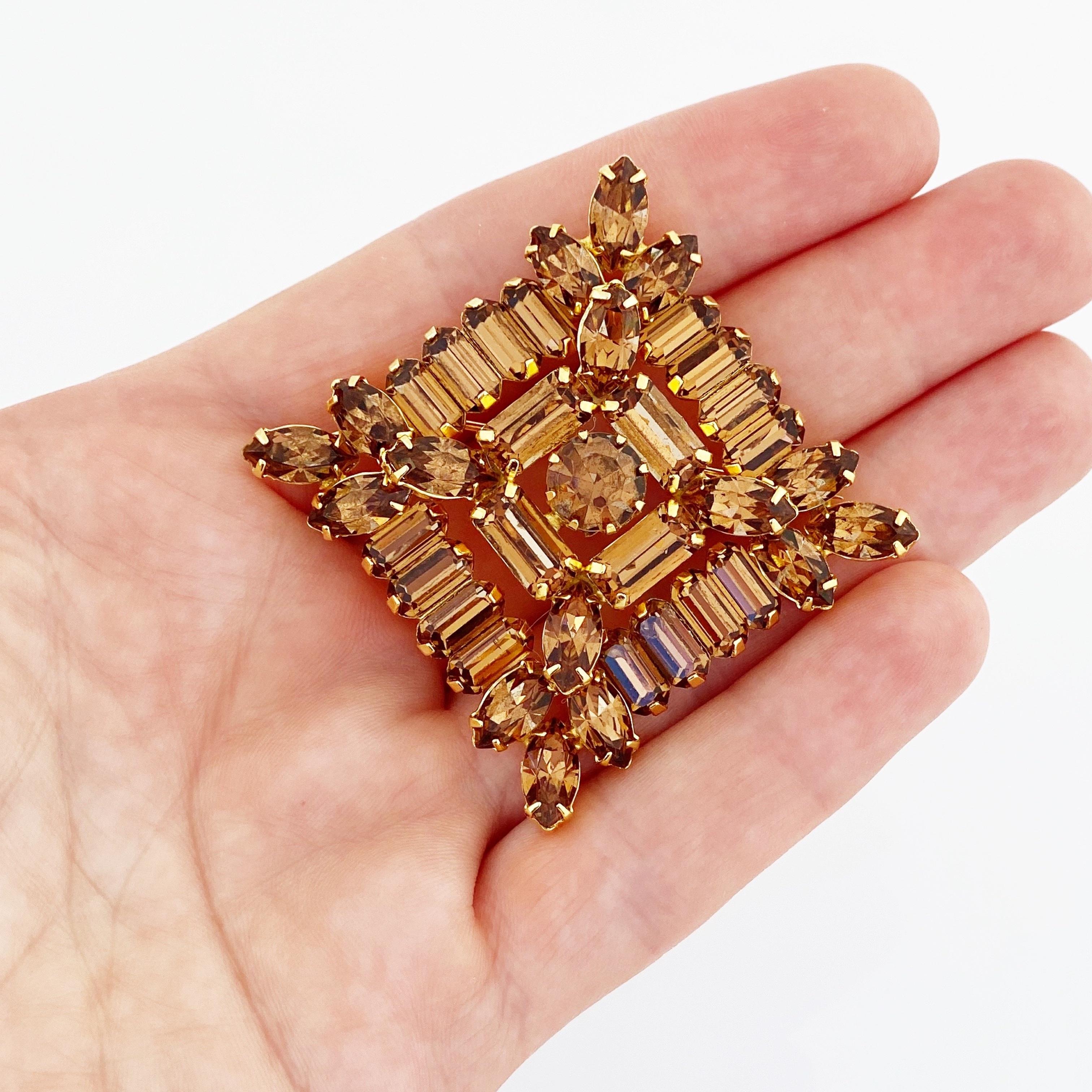 Layered Square Topaz Crystal Brooch By Weiss, 1950s 1