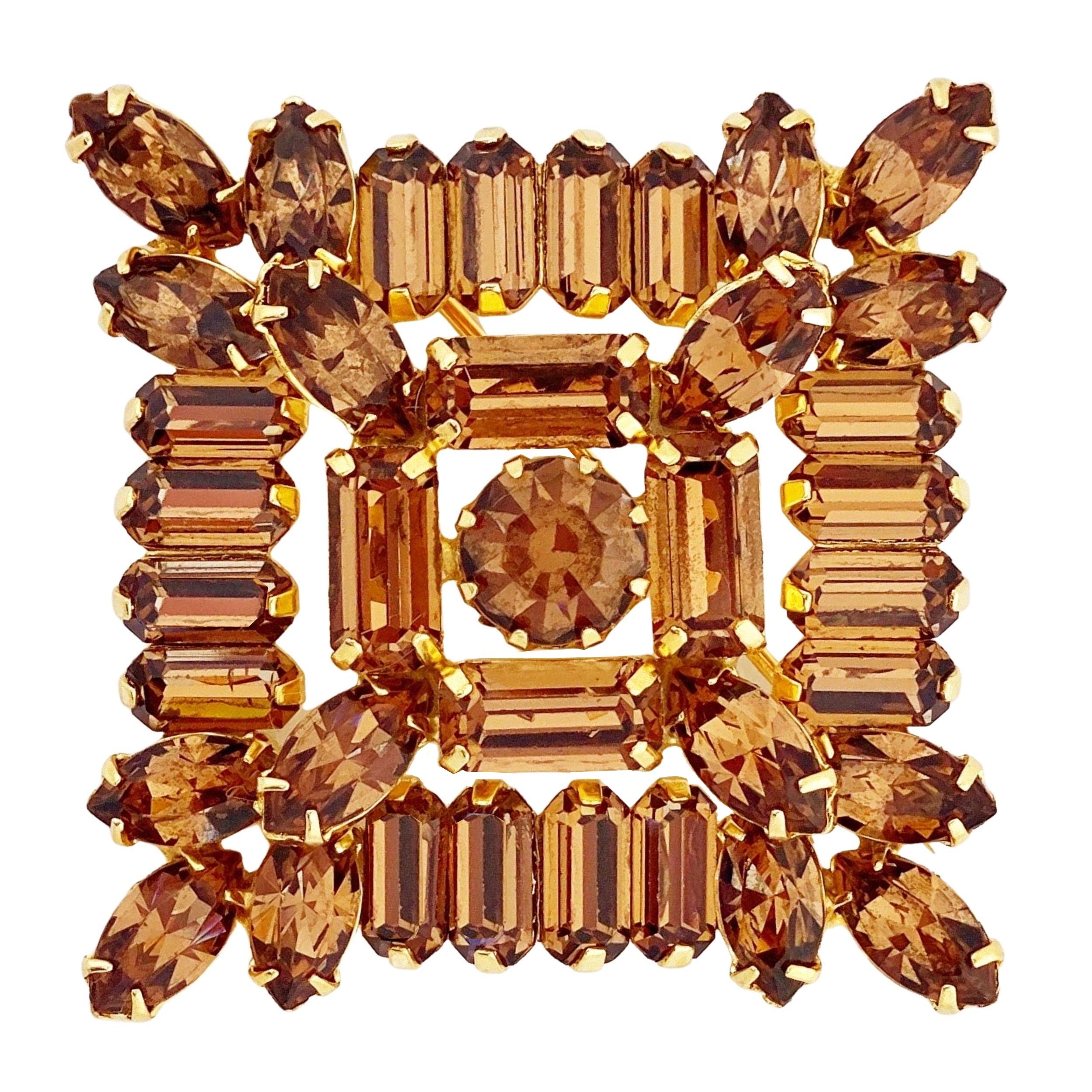 Layered Square Topaz Crystal Brooch By Weiss, 1950s
