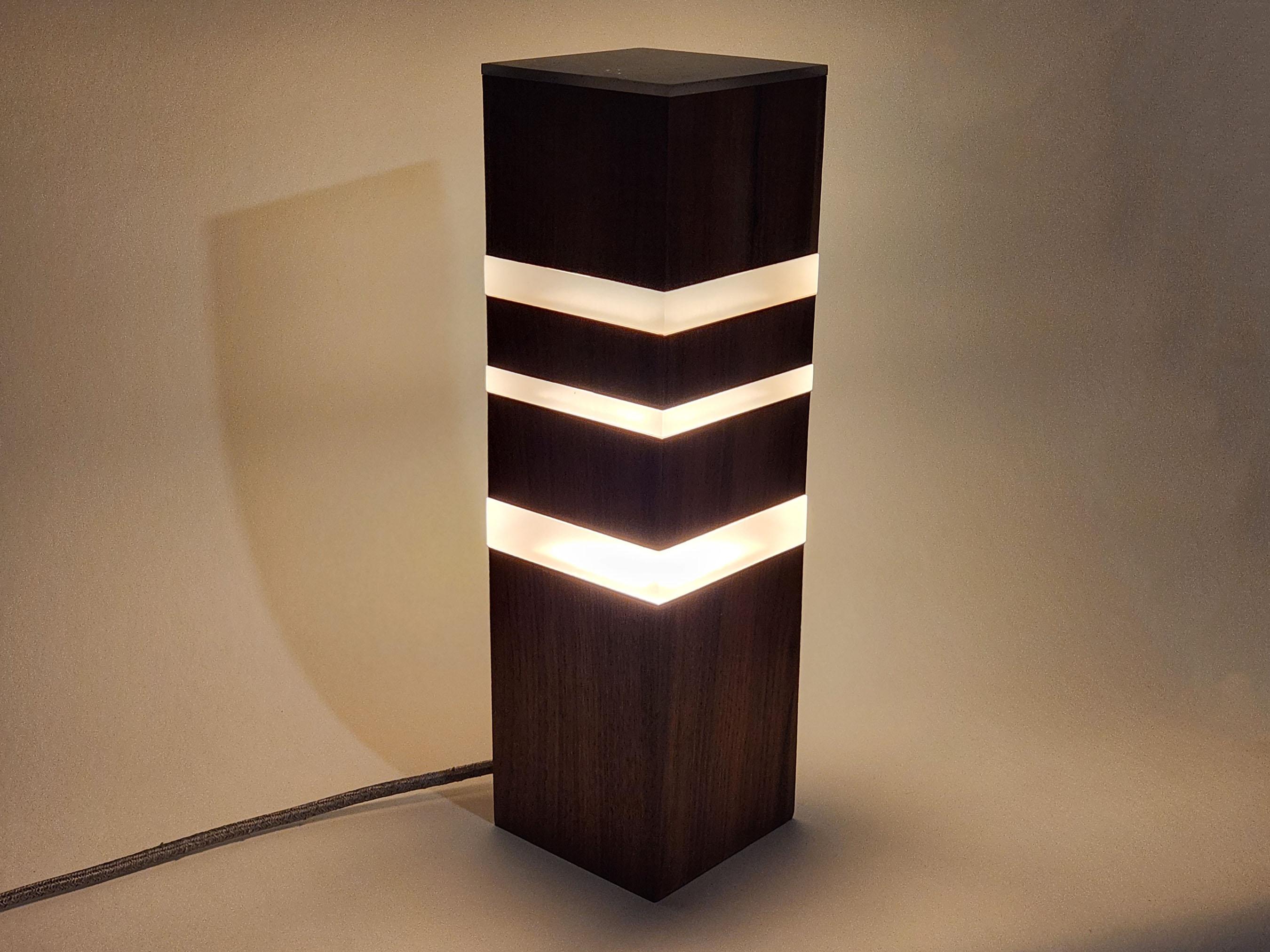 Hand-Crafted Henry Laborde - Layered Wood and Resin Table Mood Lamp For Sale