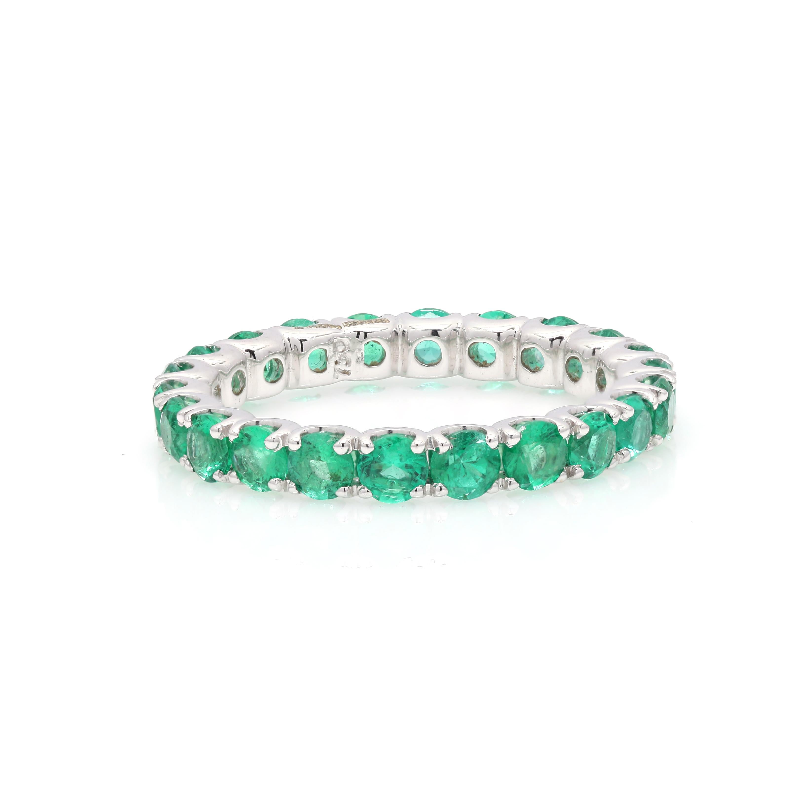 For Sale:  Emerald Band Ring, Emerald Eternity Ring Handcrafted in 18K White Gold 2