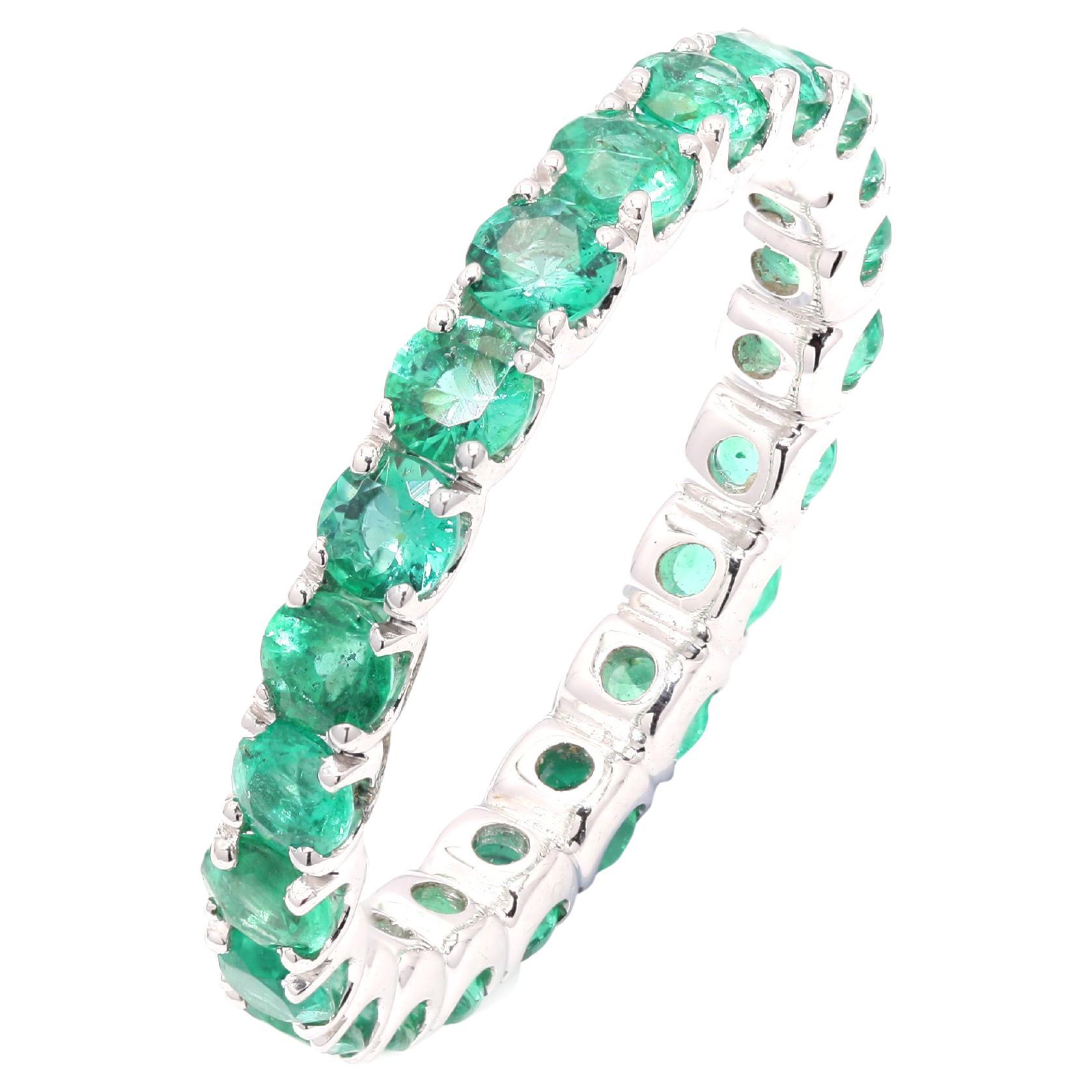 For Sale:  Emerald Band Ring, Emerald Eternity Ring Handcrafted in 18K White Gold