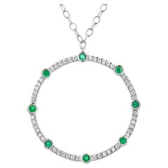 18 Karat White Gold Necklace Drop 1.5 Inch Pendant Emerald Diamonds 1.70 Carats 