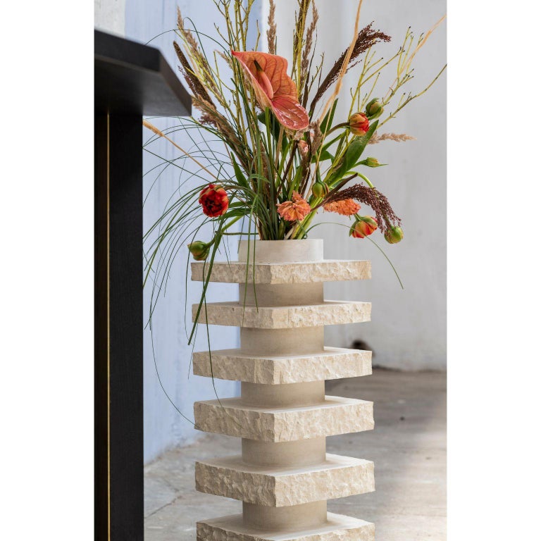 English Layers Vase in Limestone by Dessislava Madanska For Sale