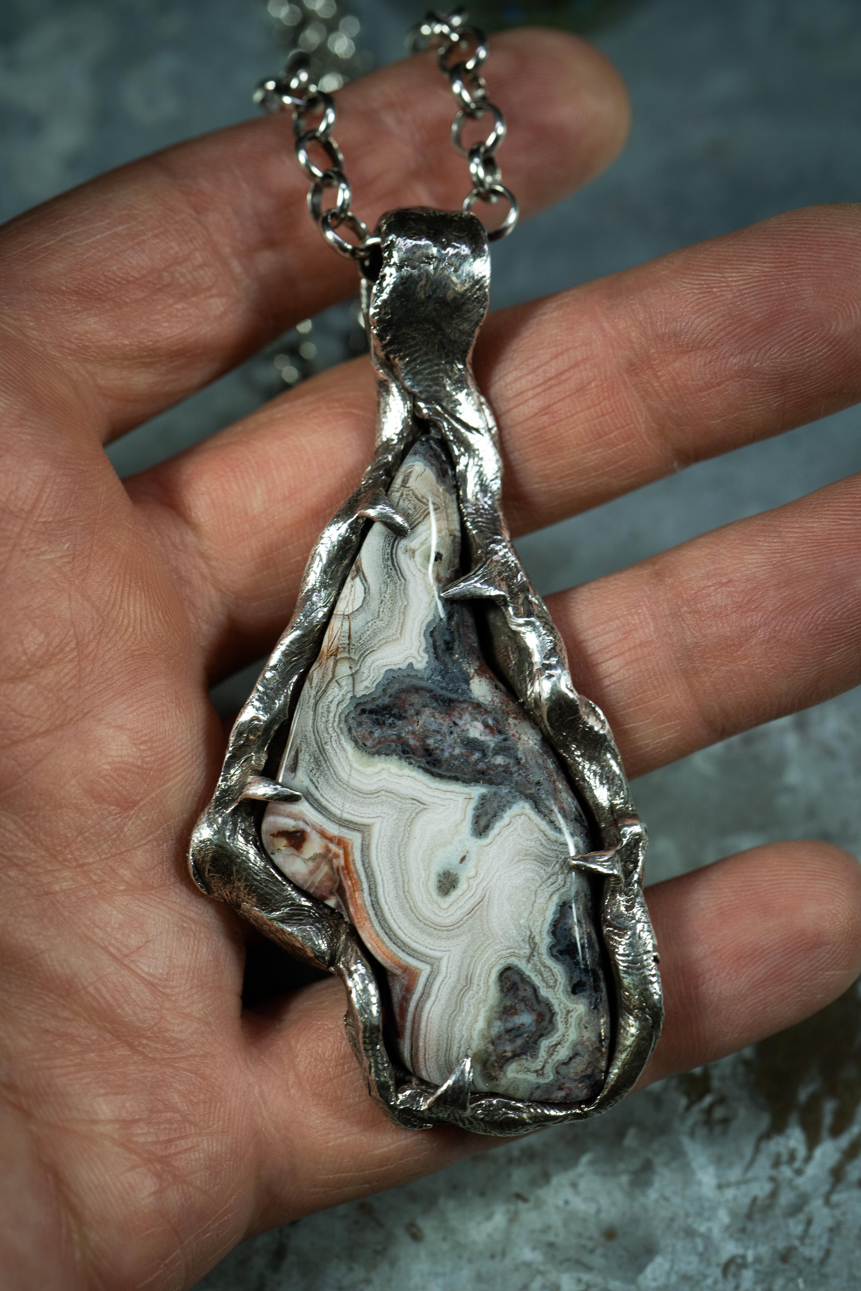 Cabochon Layers of Space (Agate, Sterling Silver Pendant) by Ken Fury For Sale