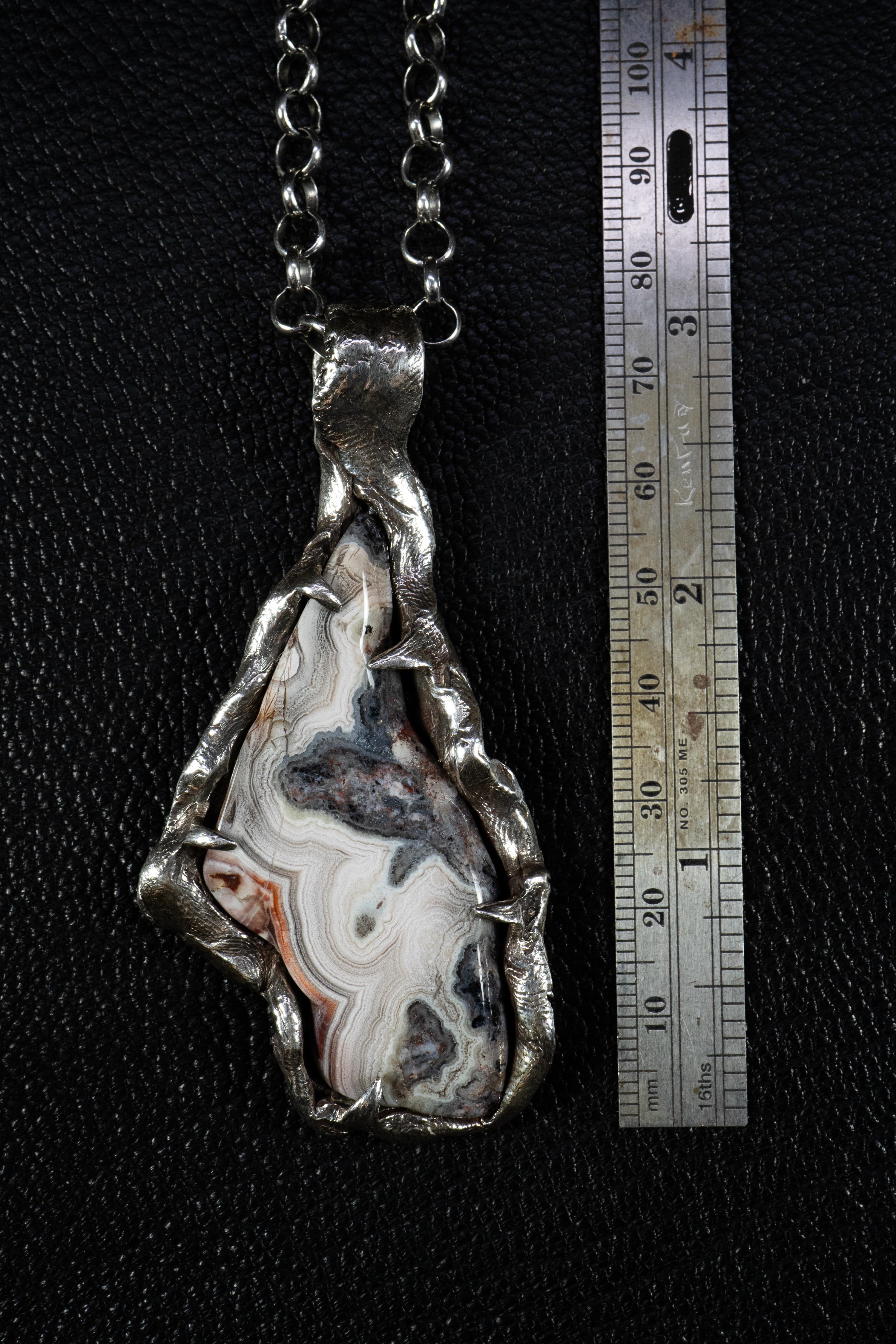 Layers of Space (Agate, Sterling Silver Pendant) by Ken Fury In New Condition For Sale In Queens, NY