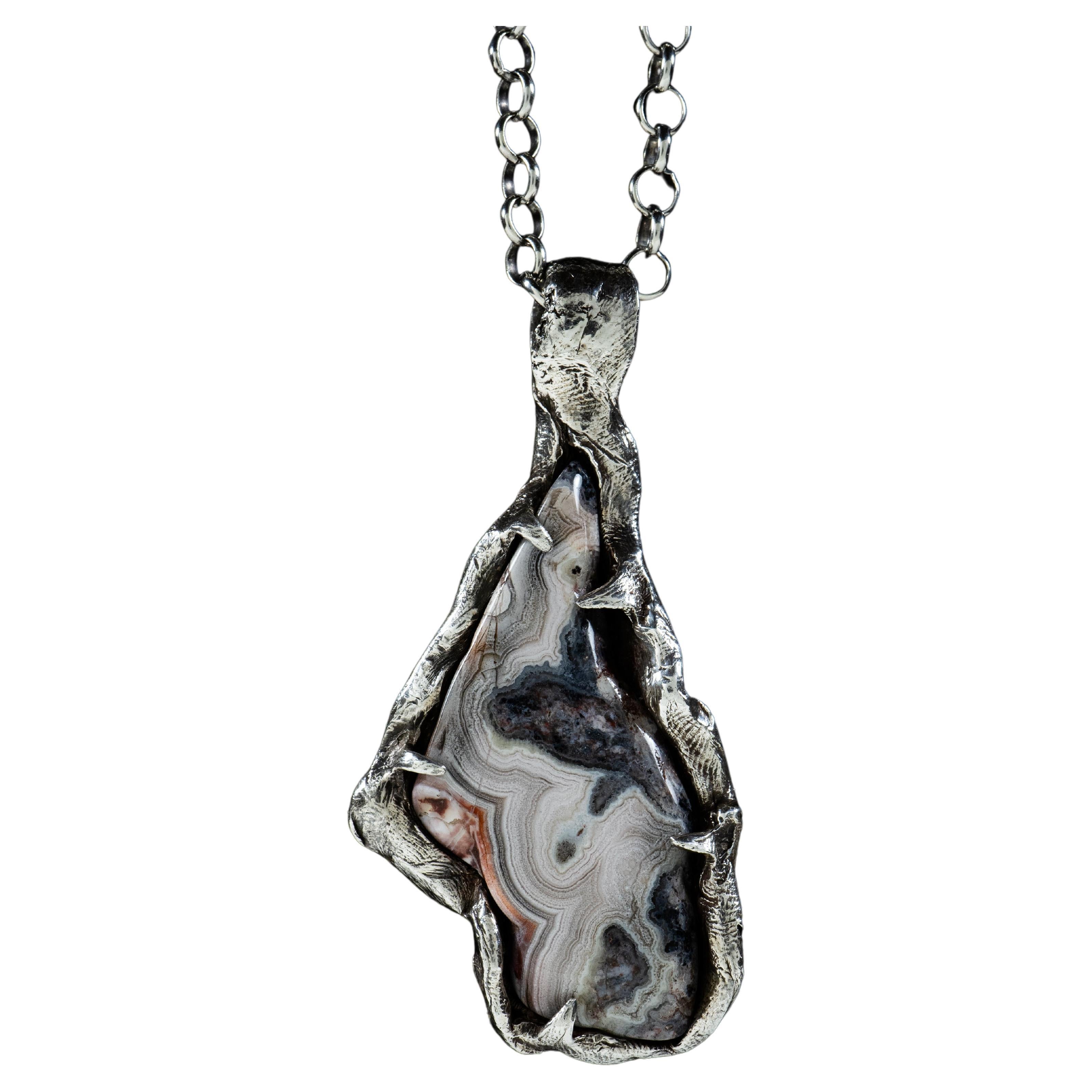 Layers of Space (Agate, Sterling Silver Pendant) by Ken Fury For Sale