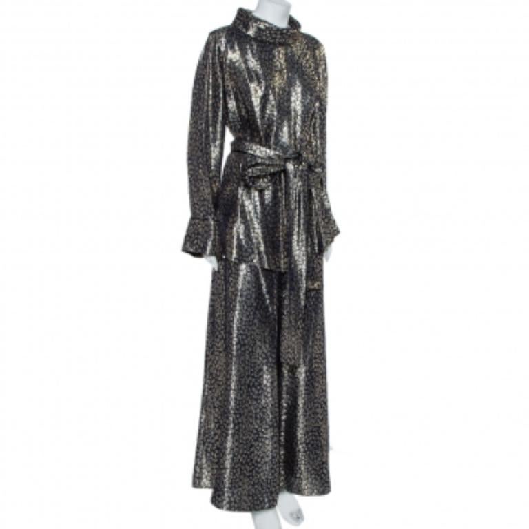 Layeur Metallic Fil Coupe Belted Tunic Top & Maxi Skirt L For Sale 1