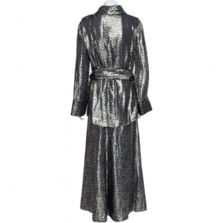 Layeur Metallic Fil Coupe Belted Tunic Top & Maxi Skirt L For Sale 2