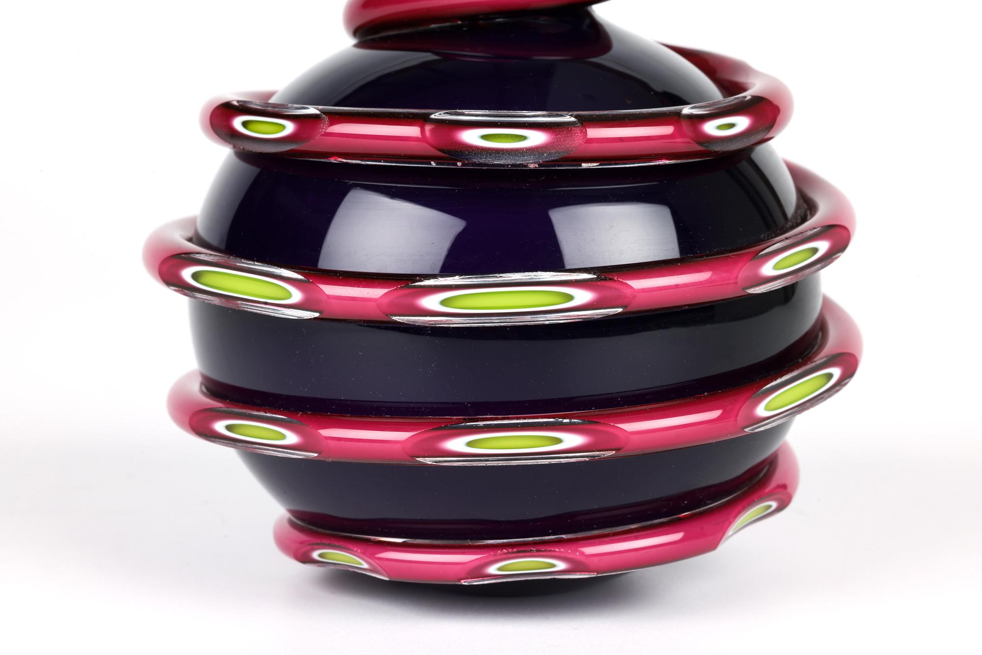 Layne Rowe Purple, Pink, Green & White Cased Glass Scent Bottle For Sale 12