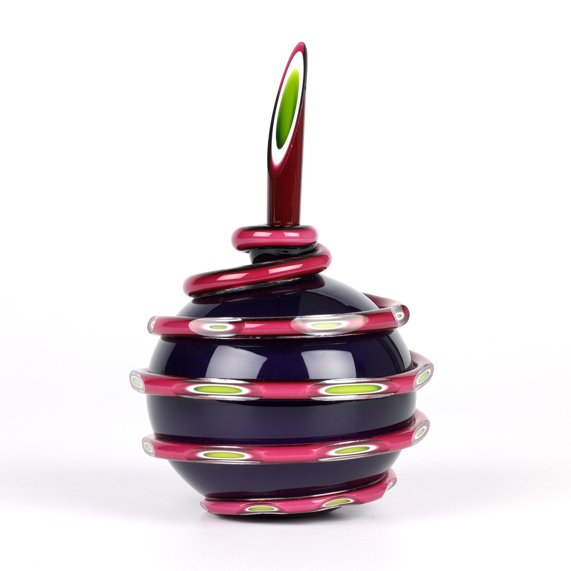 British Layne Rowe Purple, Pink, Green & White Cased Glass Scent Bottle For Sale