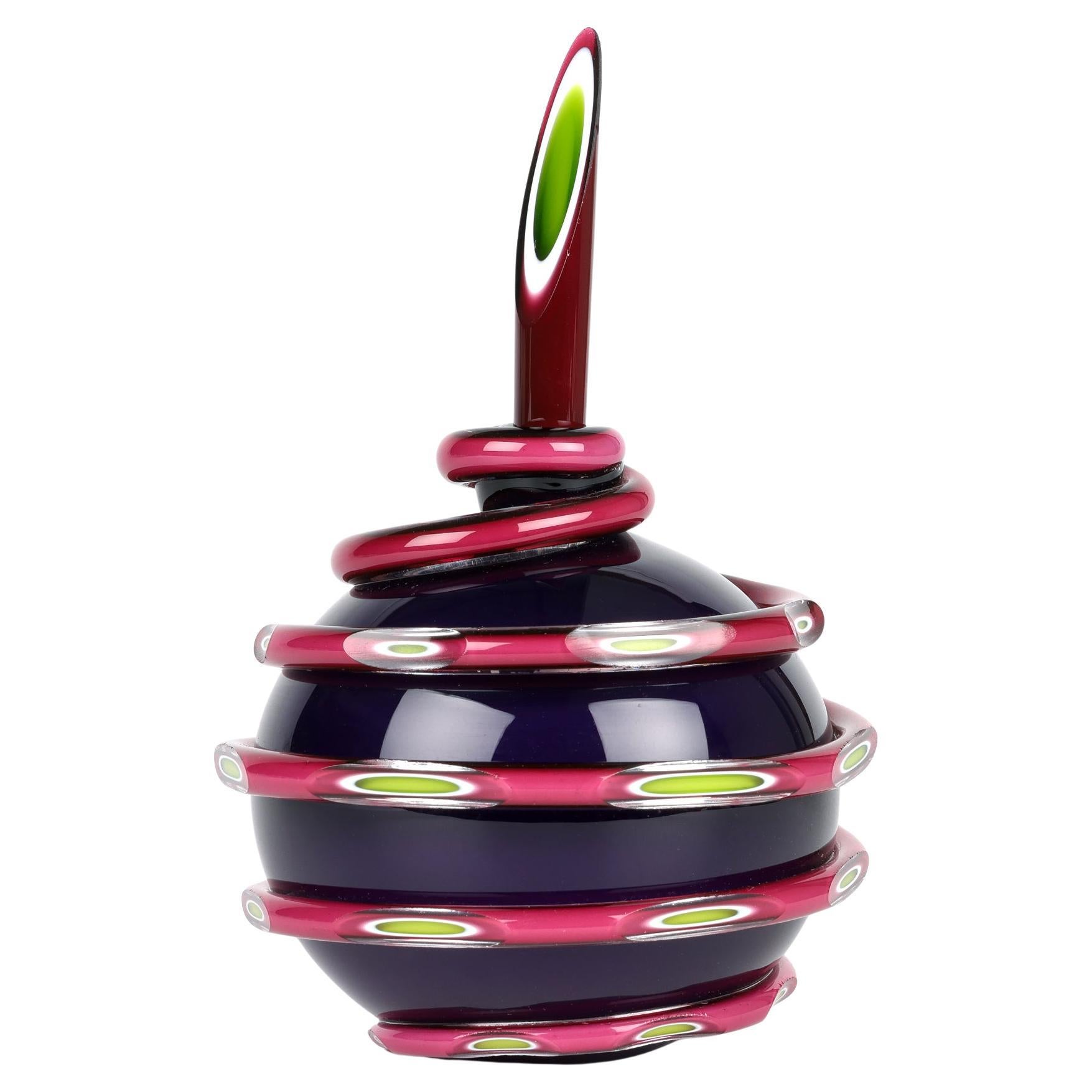 Layne Rowe Purple, Pink, Green & White Cased Glass Scent Bottle For Sale