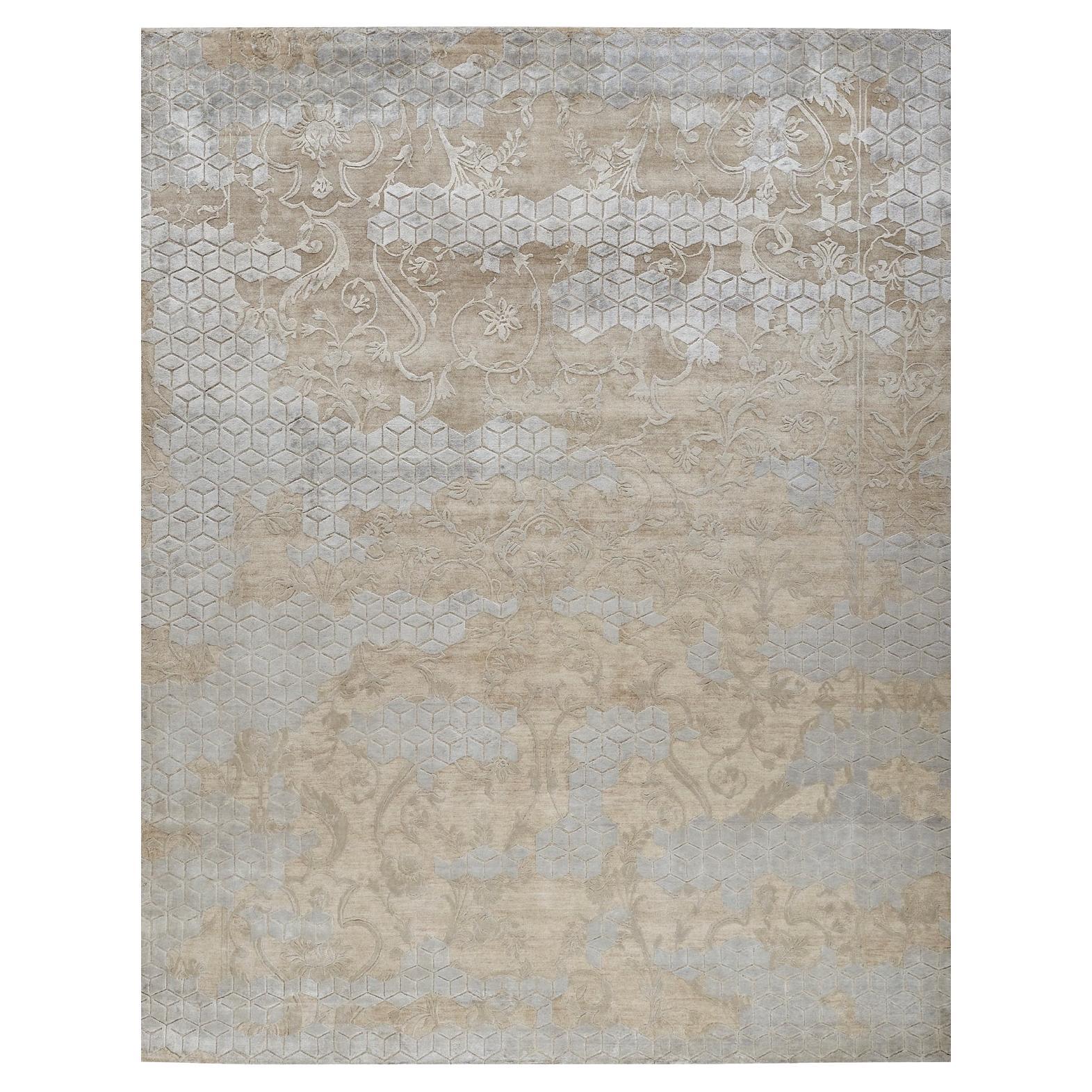 LAYON Hand Knotted Rug in Ivory Beige & Sage Green Colours by Hands