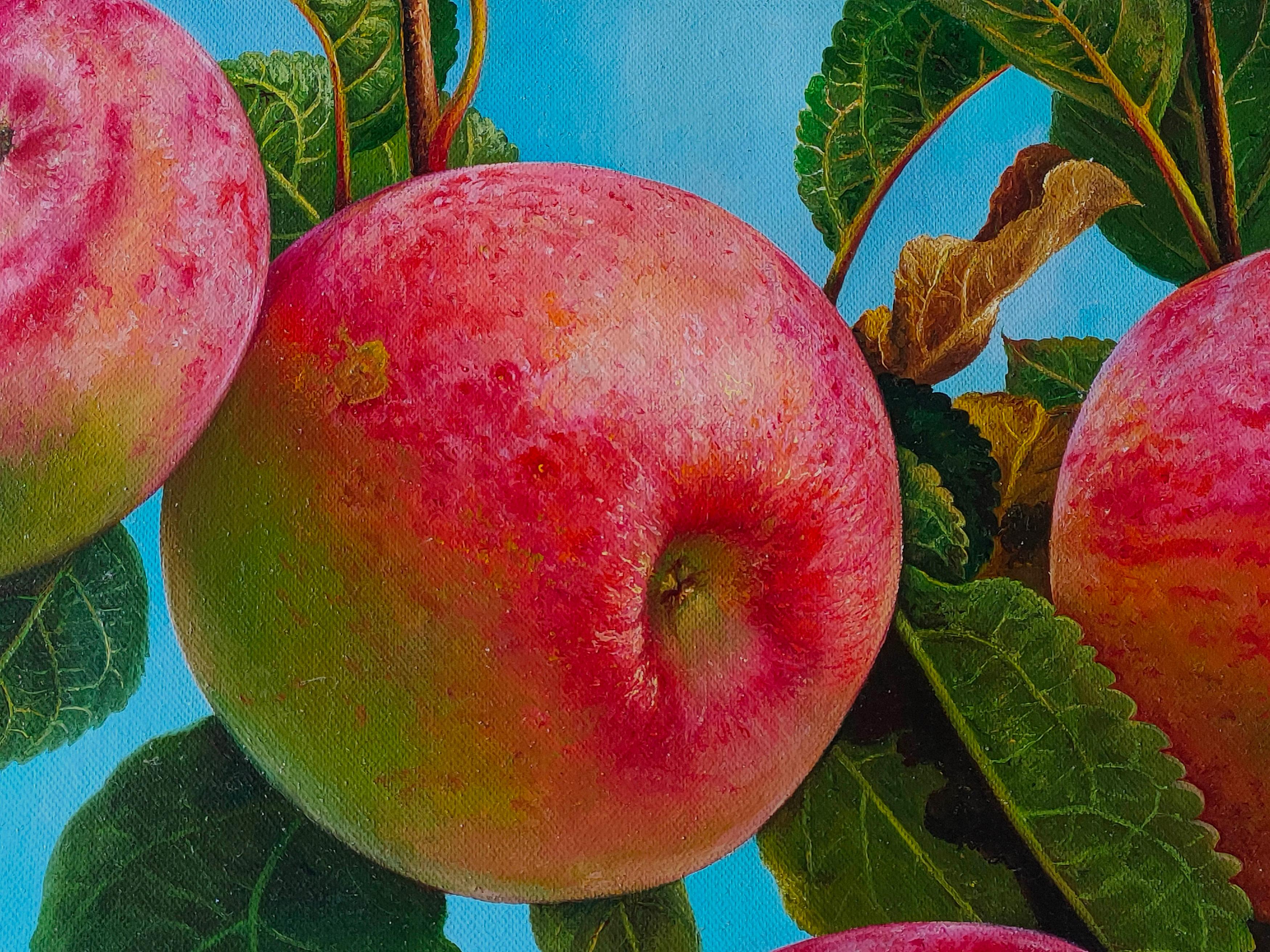 Bunch aus Äpfeln in Blau (Braun), Still-Life Painting, von Layong Jingga Probo