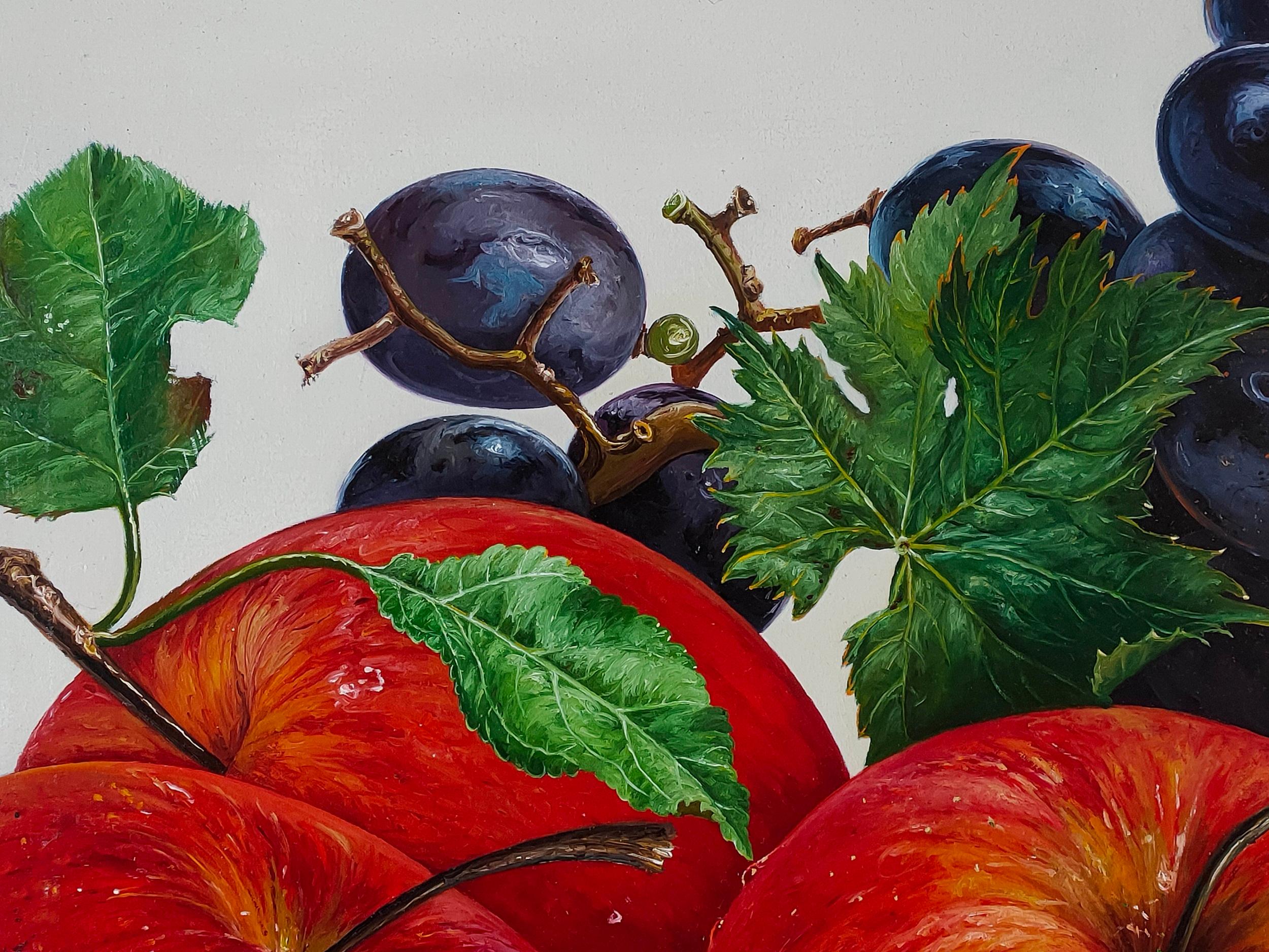 Red Apples Wooden Box - Painting by Layong Jingga Probo