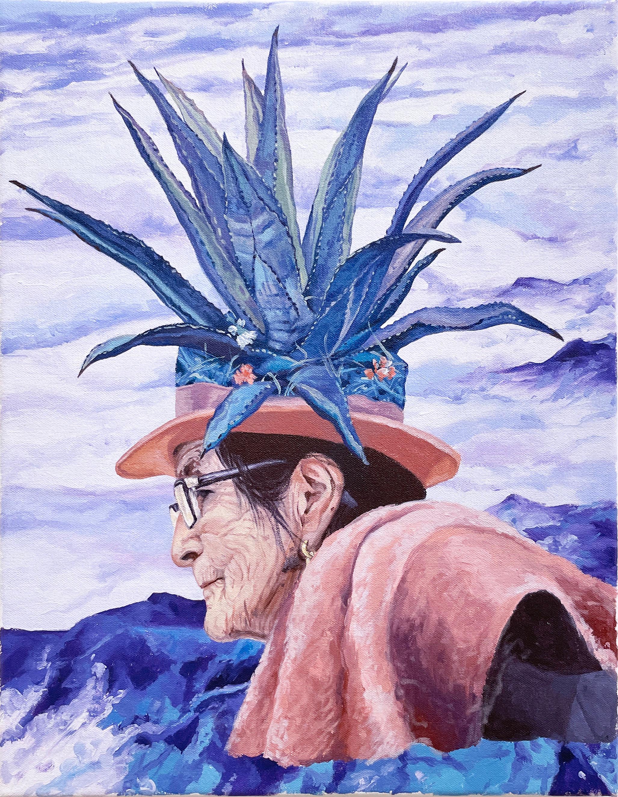 Maravillosa (2020) von LNY, Ölgemälde, figuratives, einheimisches Heilerporträt (Violett), Portrait Painting, von Layqa Nuna Yawar