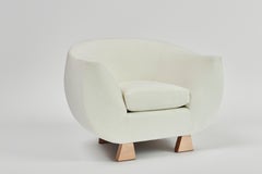 Layton Club Chair, Ivory Bouclé & Maple Chair by Christian Siriano
