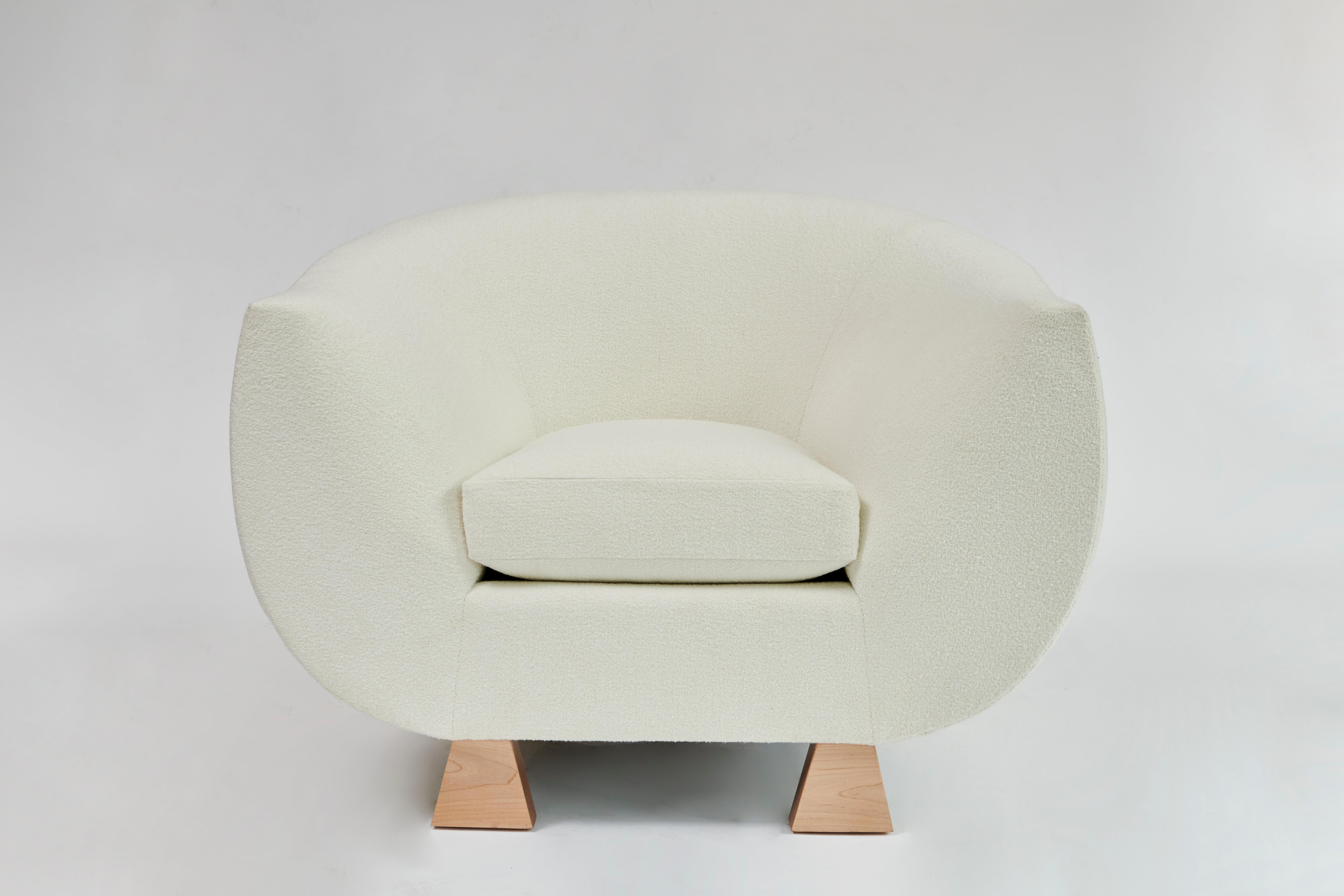 Modern Layton Club Chair, Ivory Bouclé & Maple Chair by Christian Siriano For Sale