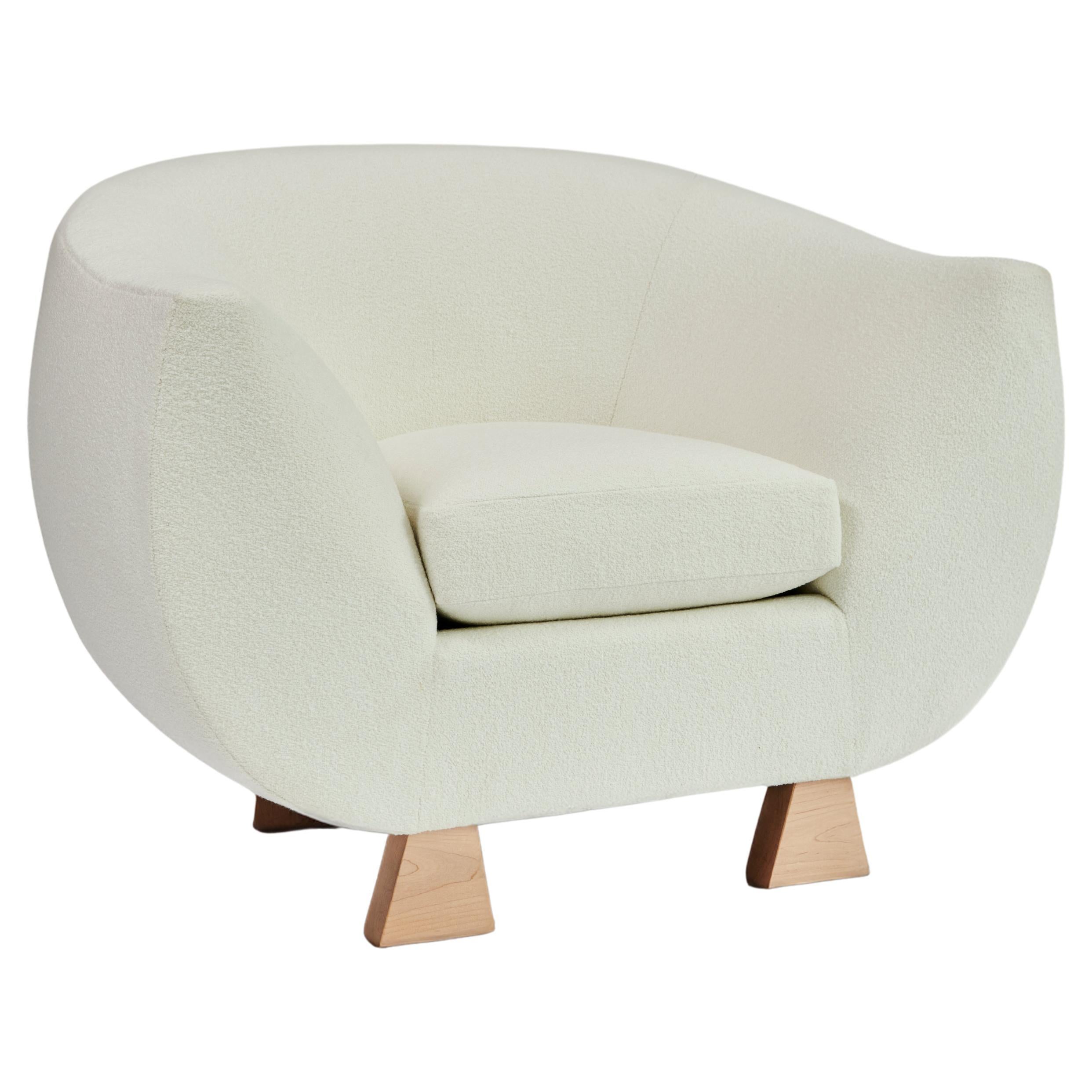 Layton Club Chair, Ivory Bouclé & Maple Chair by Christian Siriano For Sale