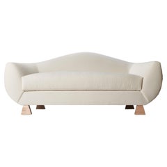 Layton Curve Sofa, Velvet & Natural Wood Sofa by Christian Siriano