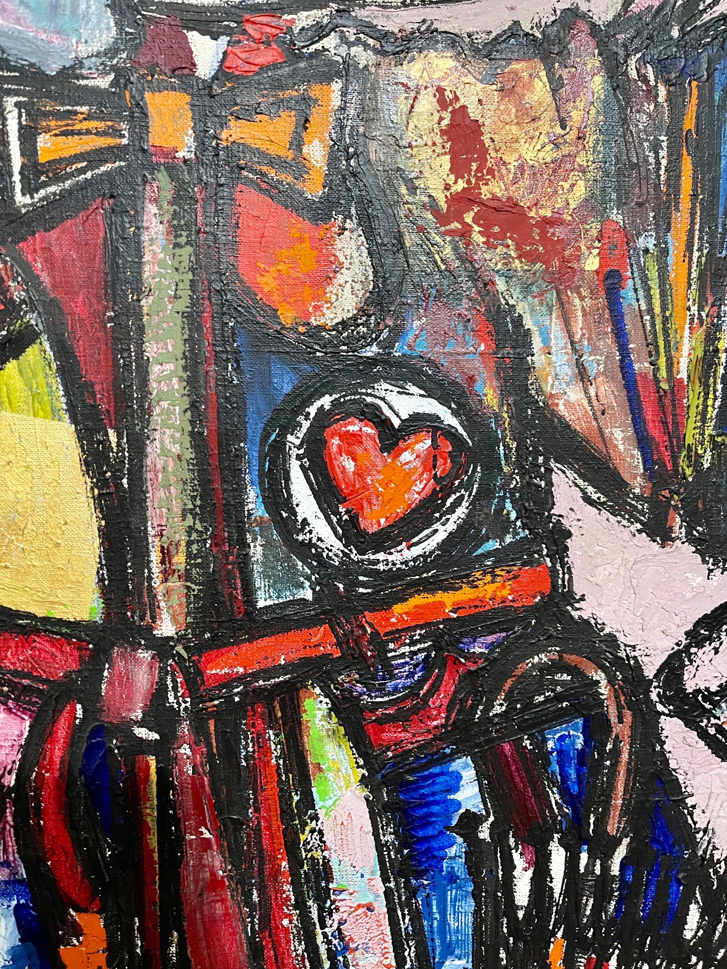 Grande peinture à l'huile d'art populaire européen naïf Lazar Obican épouvantail français clown en vente 6