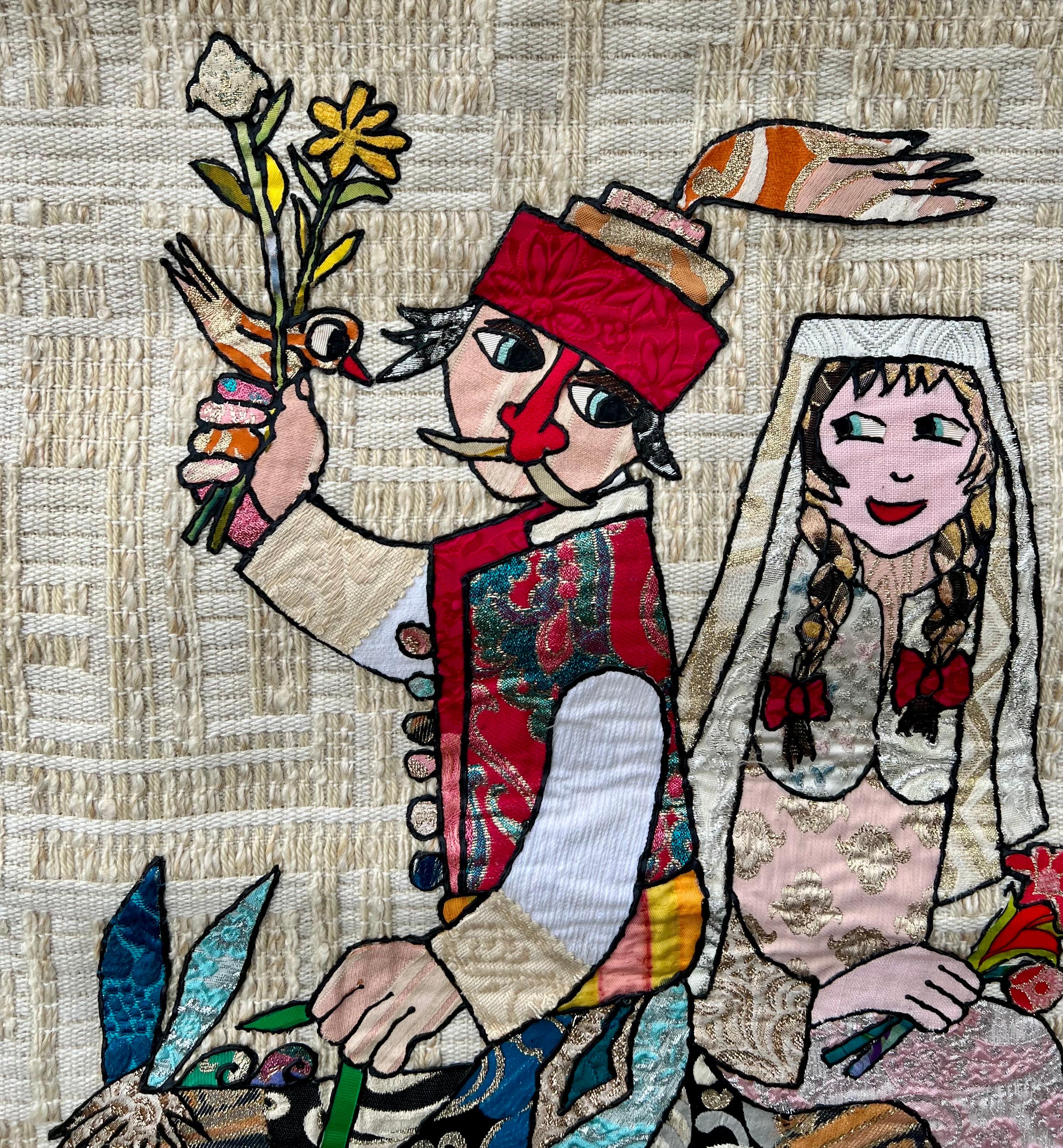 Naive European French Folk Art Jovan Lazar Obican Tapestry Wall Hanging Weaving For Sale 7