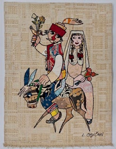 Naive European French Folk Art Jovan Lazar Obican Tapestry Wall Hanging Weaving