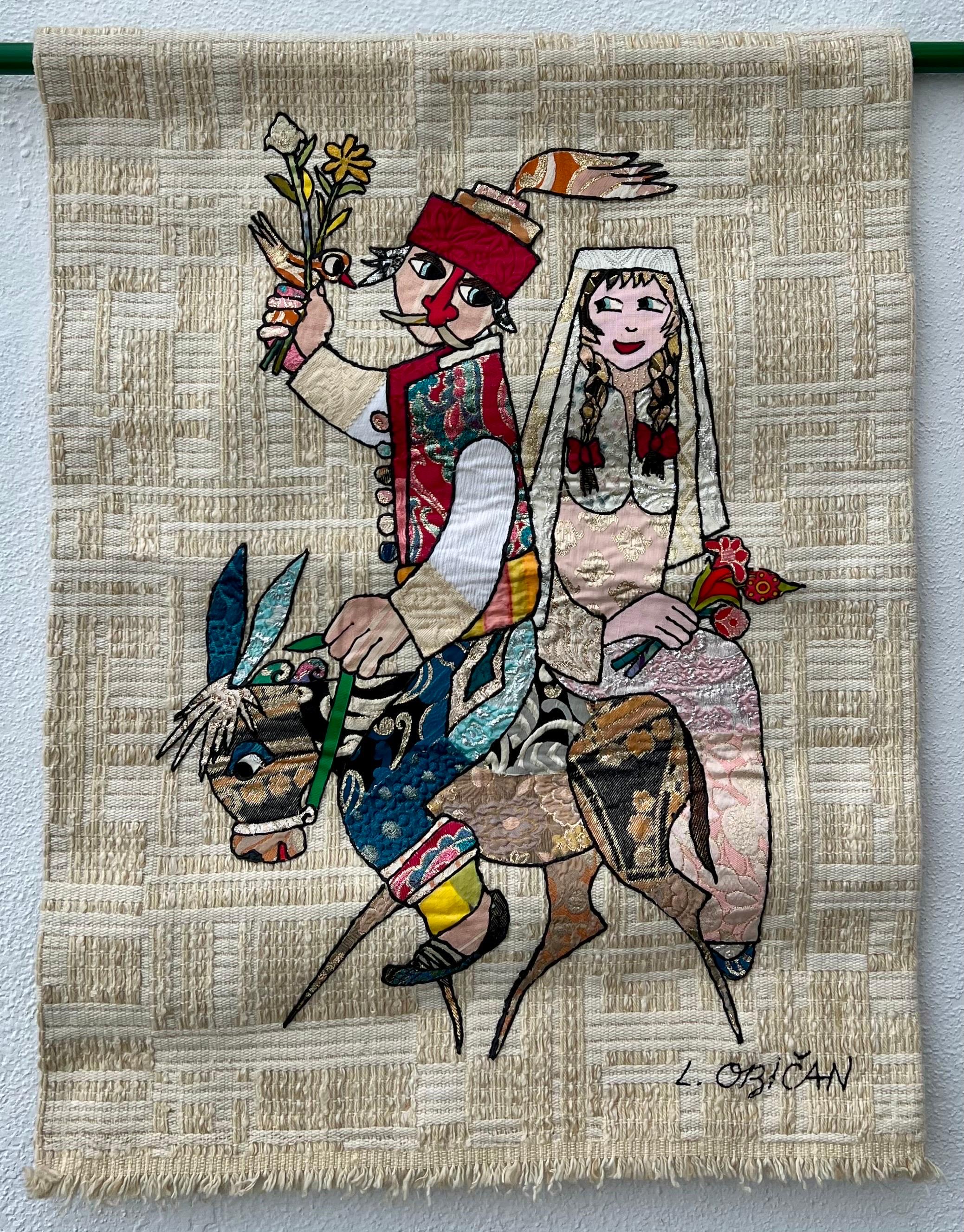 Naive European French Folk Art Jovan Lazar Obican Tapestry Wall Hanging Weaving For Sale 2