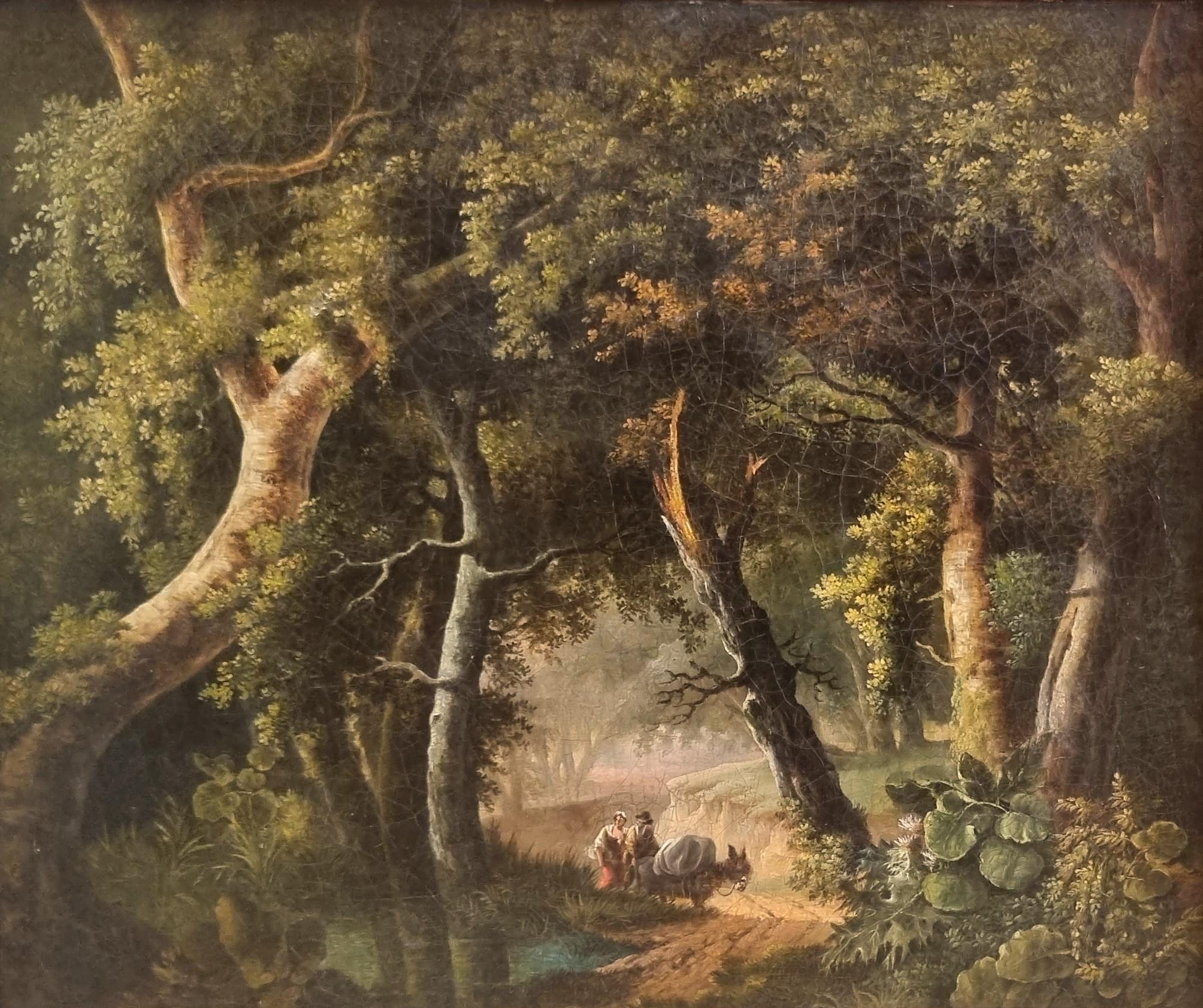 BRUANDET Französisch Malerei Landschaft Wald Bäume Romantisch 19.
