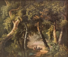 BRUANDET Pittura francese Paesaggio Foresta Alberi Romantico XIX