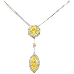 Lazare Kaplan 4.33 Carat Yellow & White Diamond Platinum 18 Karat Gold Necklace