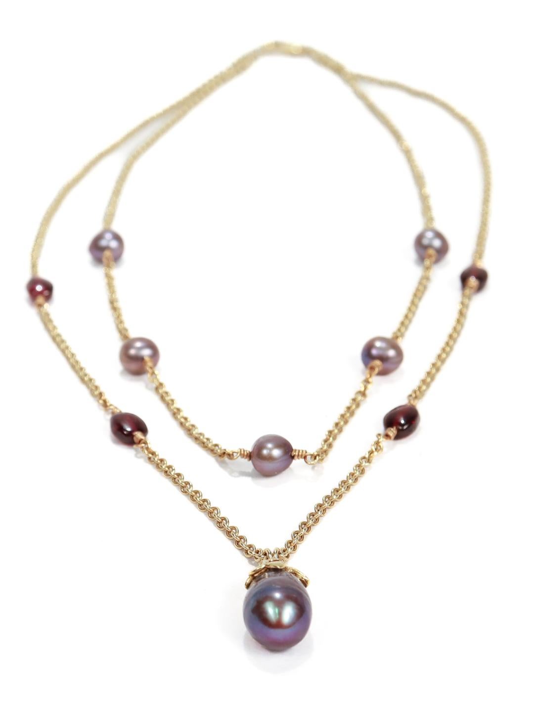 Lazaro Diaz Layered Double Chain 18k Gold, Amethyst, & Tahitian Pearl Necklace For Sale 4
