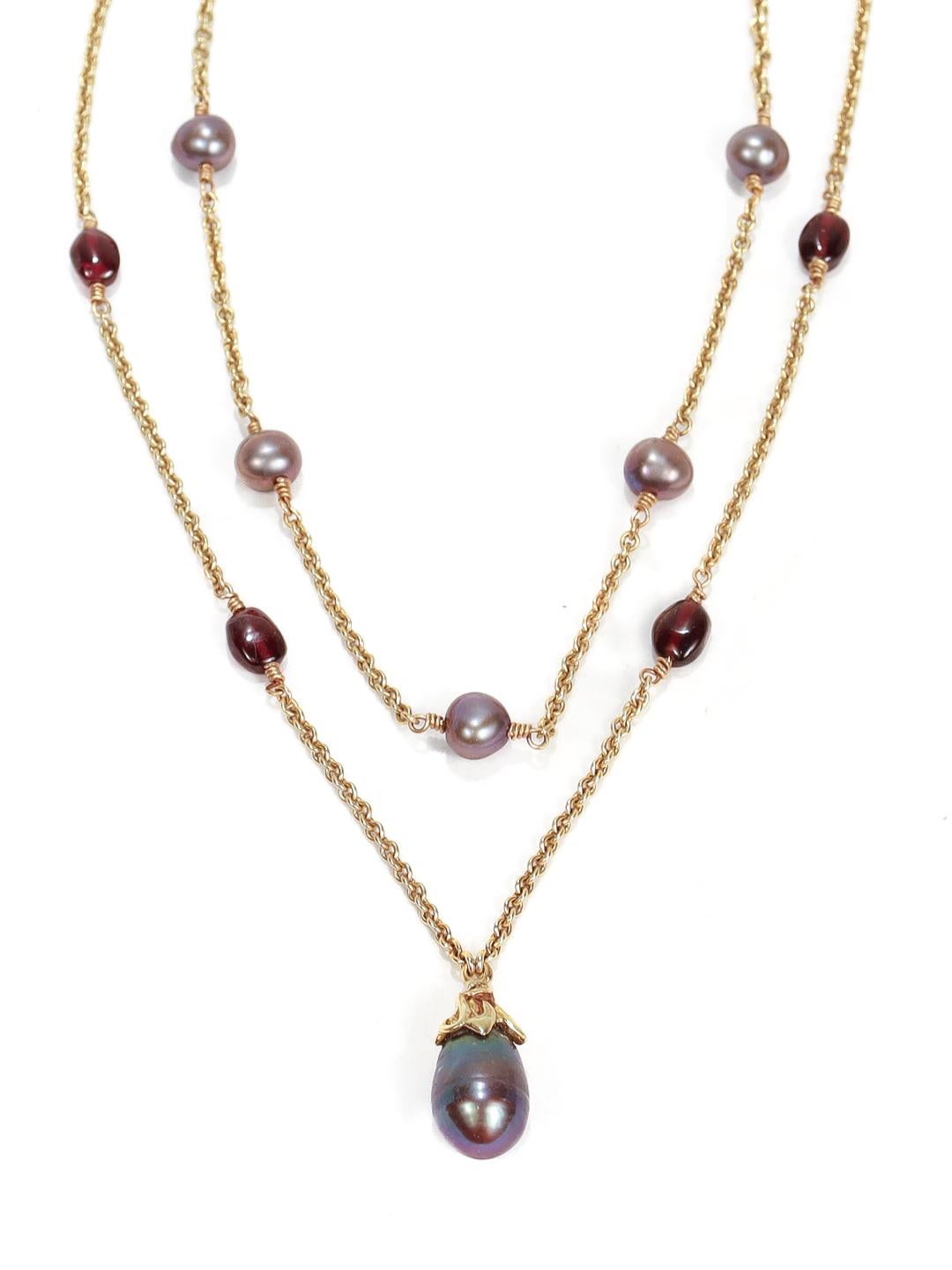Lazaro Diaz Layered Double Chain 18k Gold, Amethyst, & Tahitian Pearl Necklace For Sale 5