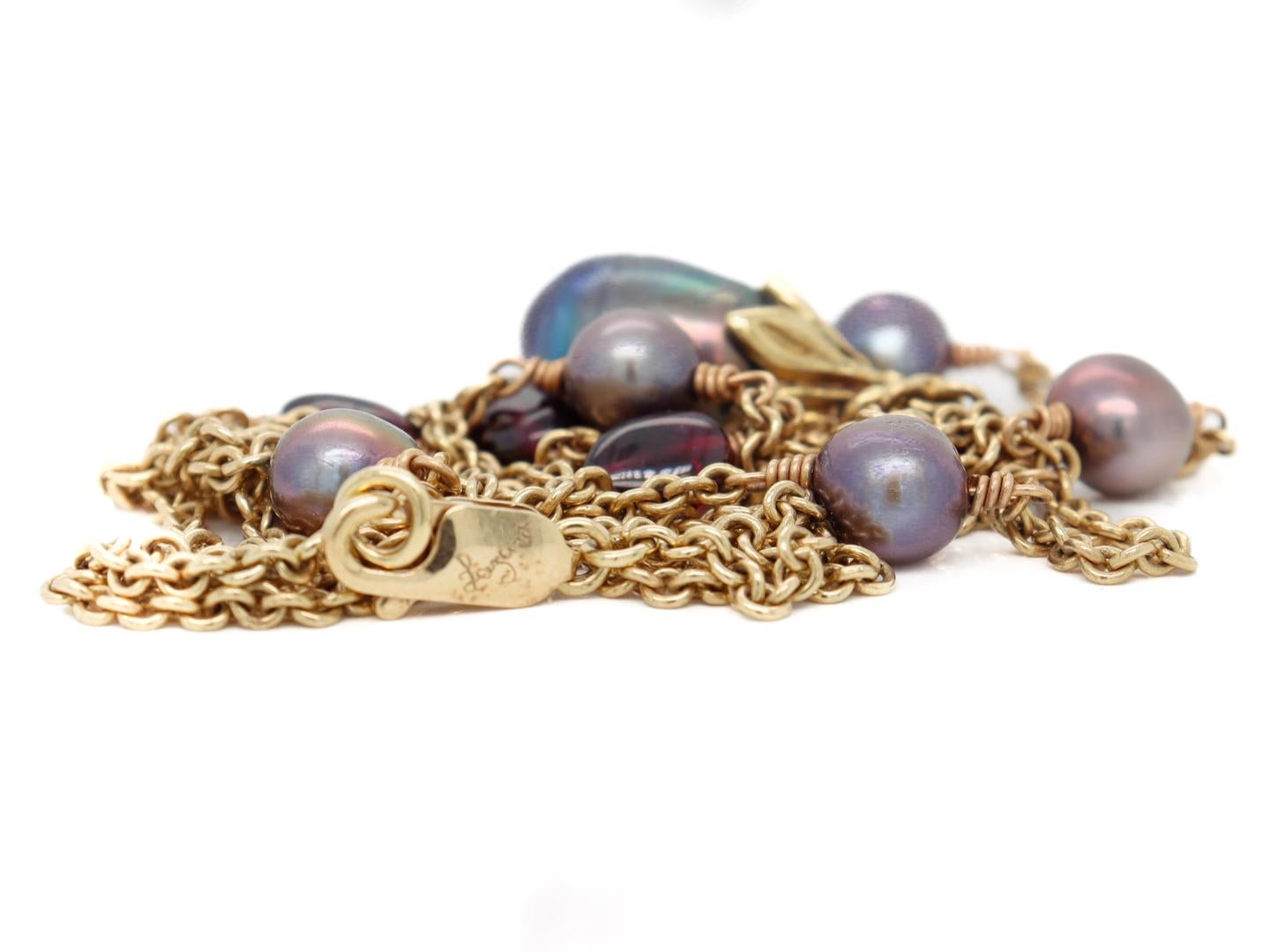 Lazaro Diaz Layered Double Chain 18k Gold, Amethyst, & Tahitian Pearl Necklace For Sale 8
