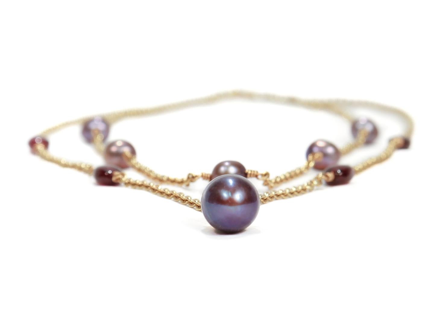 Lazaro Diaz Layered Double Chain 18k Gold, Amethyst, & Tahitian Pearl Necklace For Sale 3