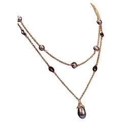 Lazaro Diaz Layered Double Chain 18k Gold, Amethyst, & Tahitian Pearl Necklace