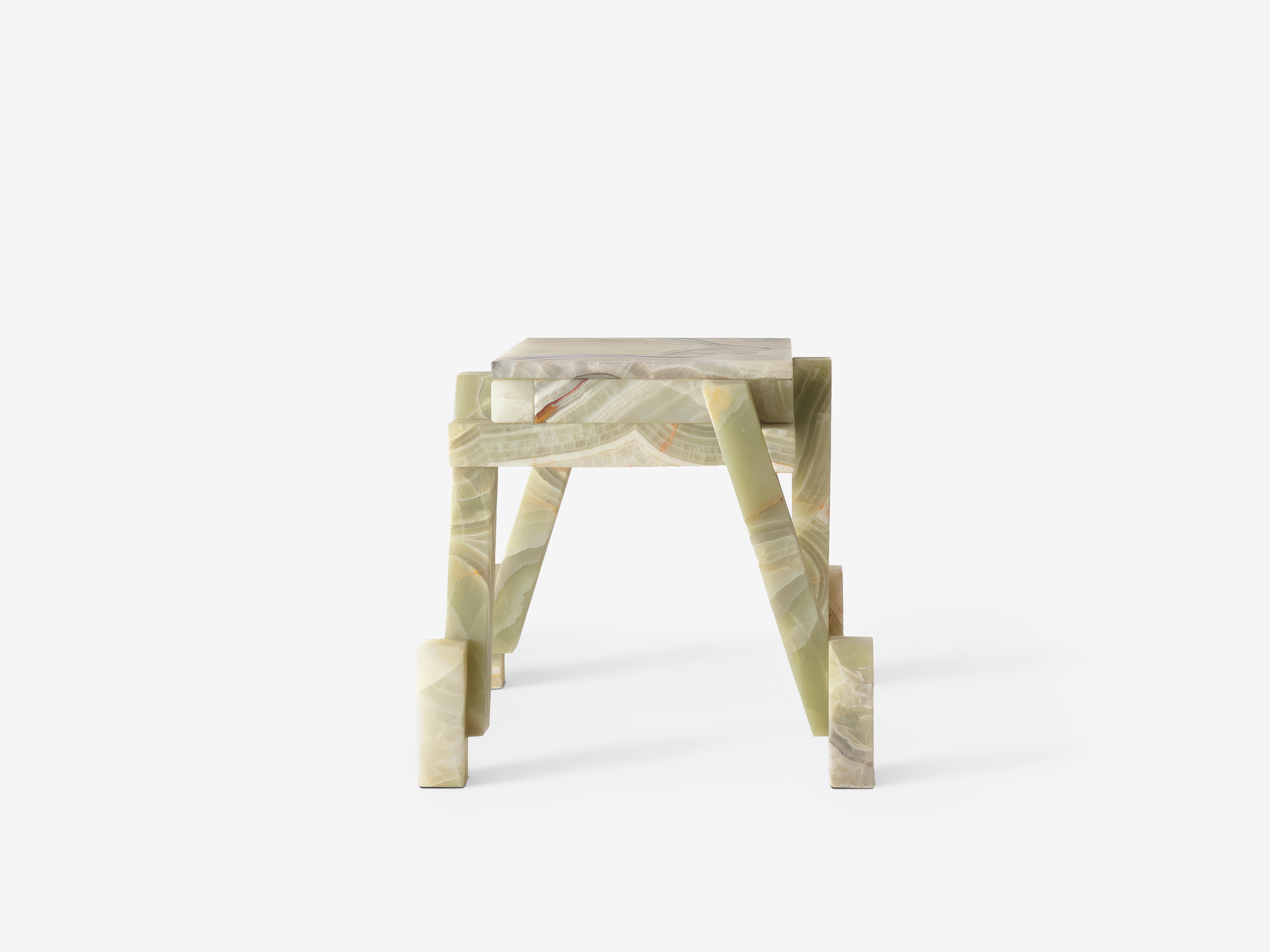 Minimalist Lazaro Green Onyx Side Table by Ohla Studio For Sale