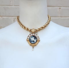 Lazaro NY Neoclassical Cameo Medallion Necklace, C.1990