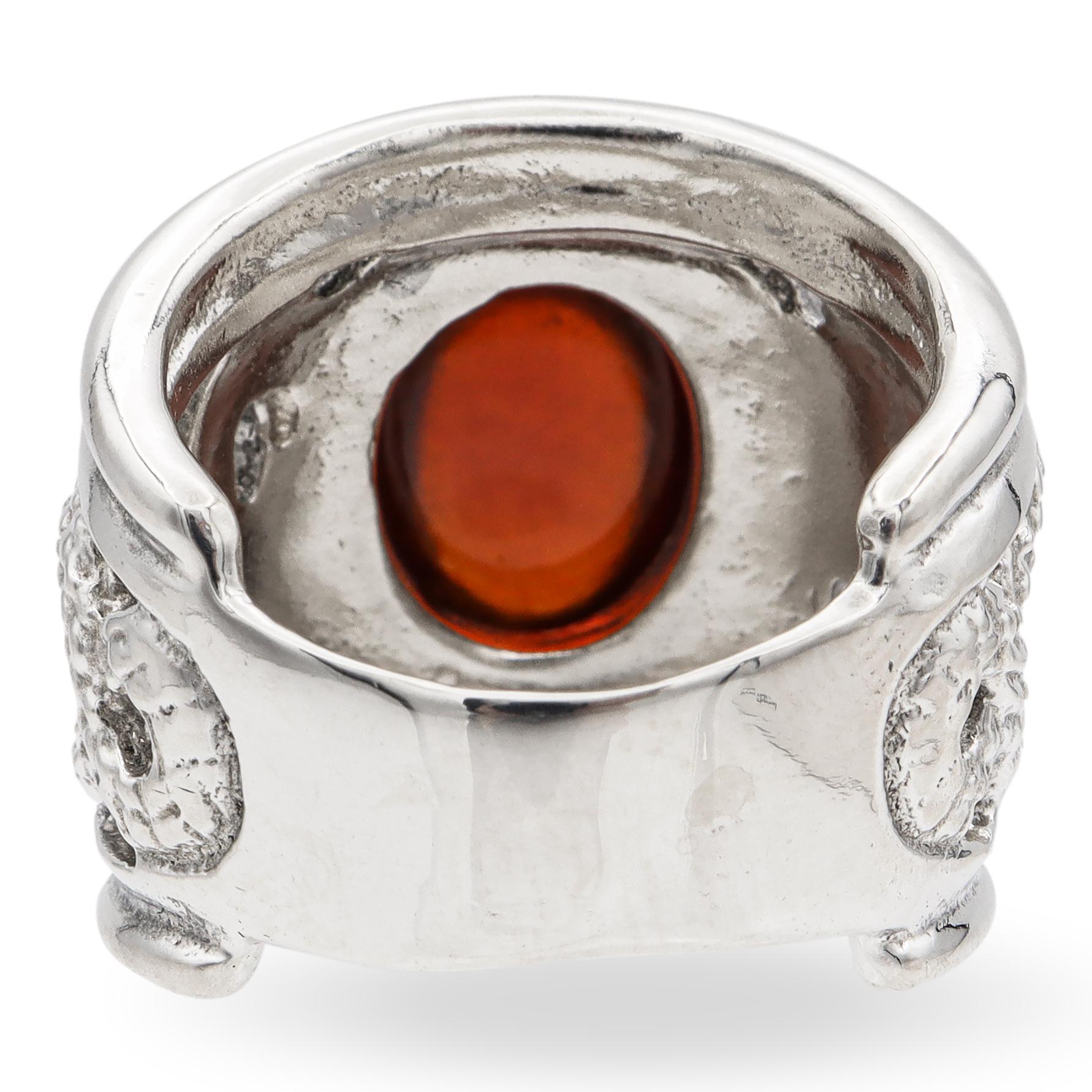 Lazaro Sterling Silver 18K Yellow Gold Carnelian Diamond Serpent Wide Band Ring In Good Condition For Sale In New York, NY